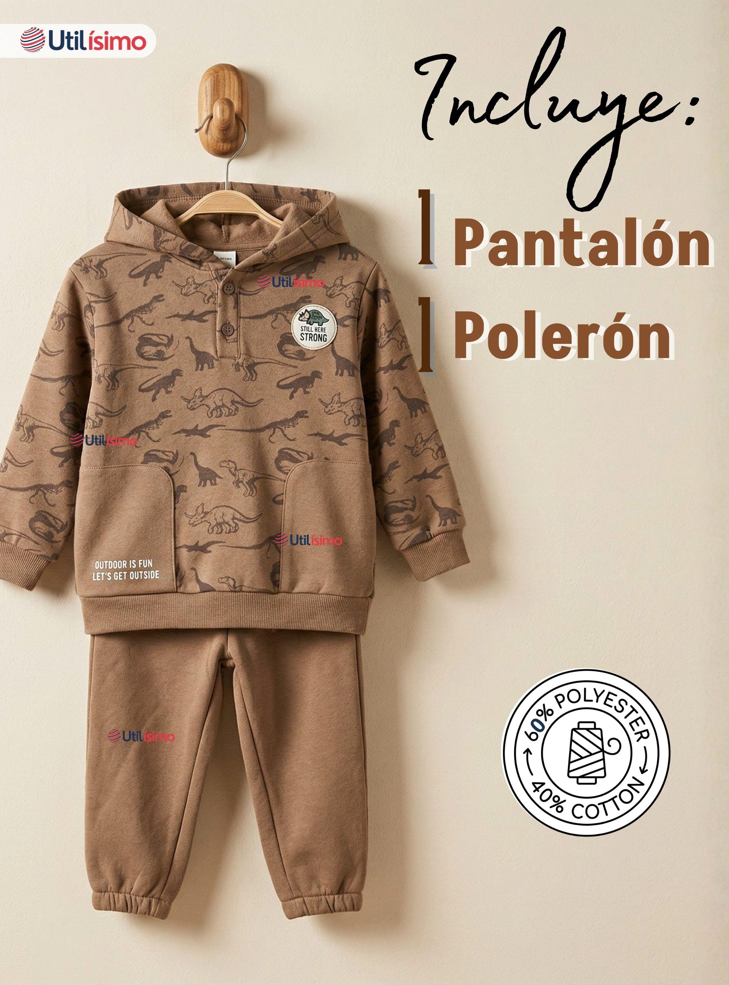 Conjunto 2 Piezas Buzo Pantalón Y Polerón Con Capucha Dinosaurios Niños-2