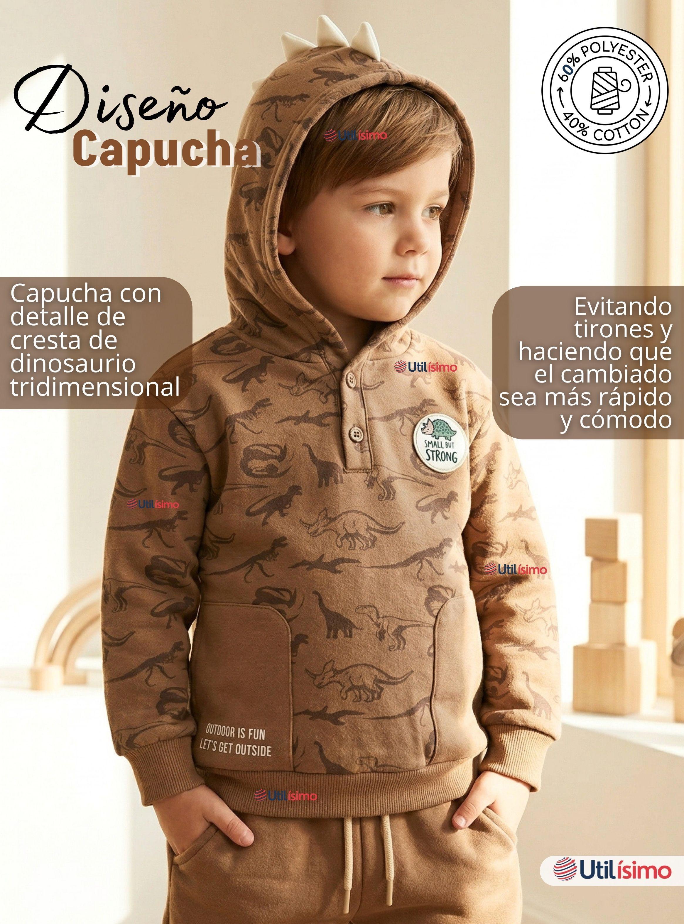 Conjunto 2 Piezas Buzo Pantalón Y Polerón Con Capucha Dinosaurios Niños-7