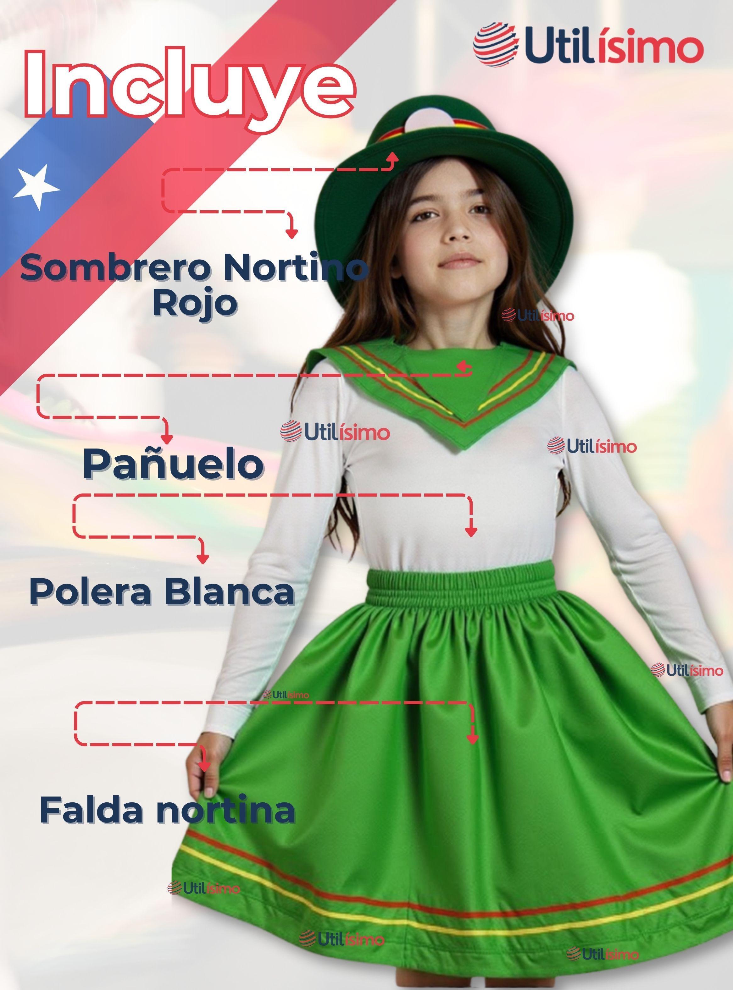 Pack 3 Traje Nortino Verde 4 Piezas Niña Fiestas Patrias Baile Nortino-3