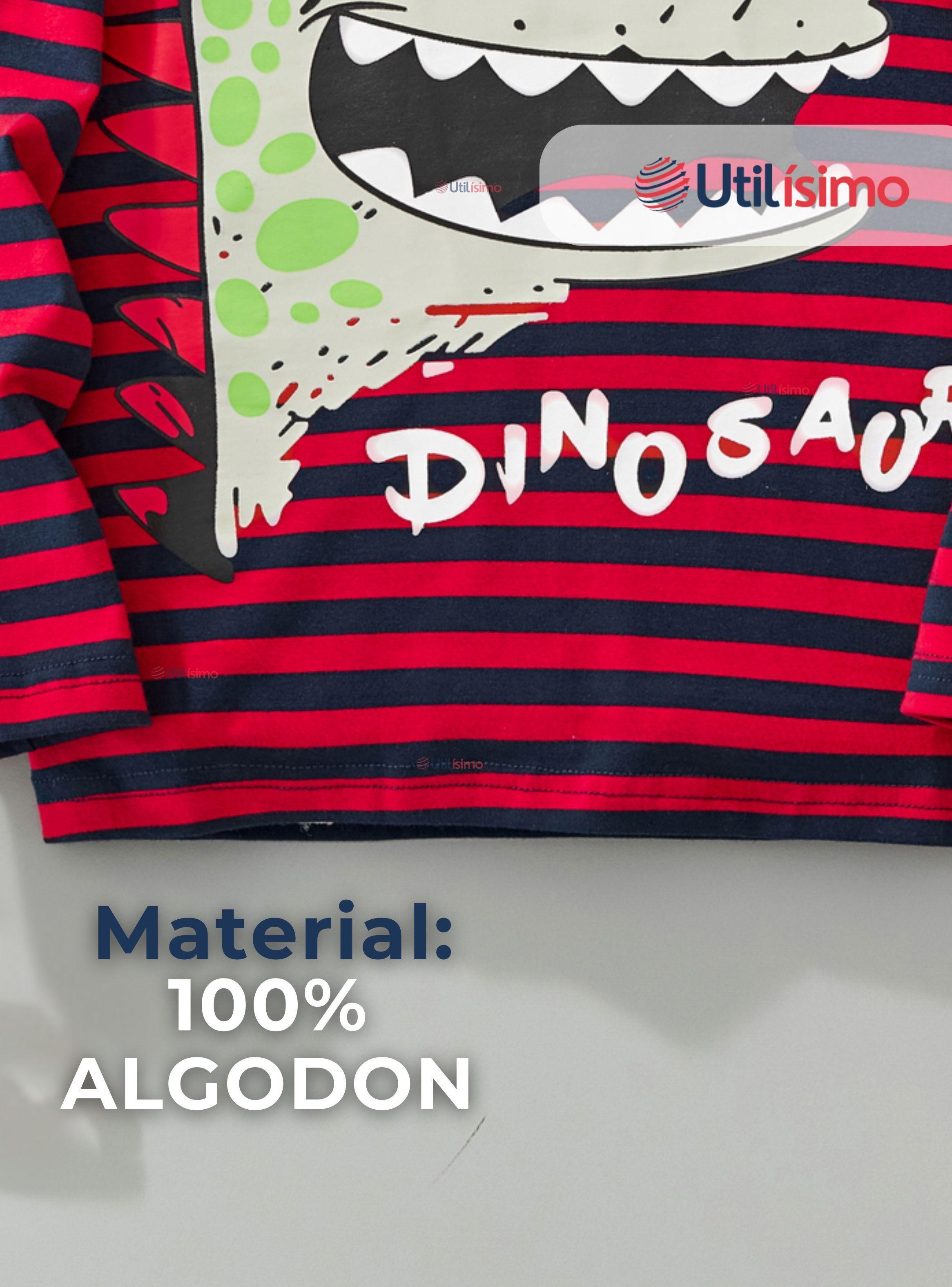 Polera Algodón Manga Larga Niños Camiseta Dinosaurio Rojo-4
