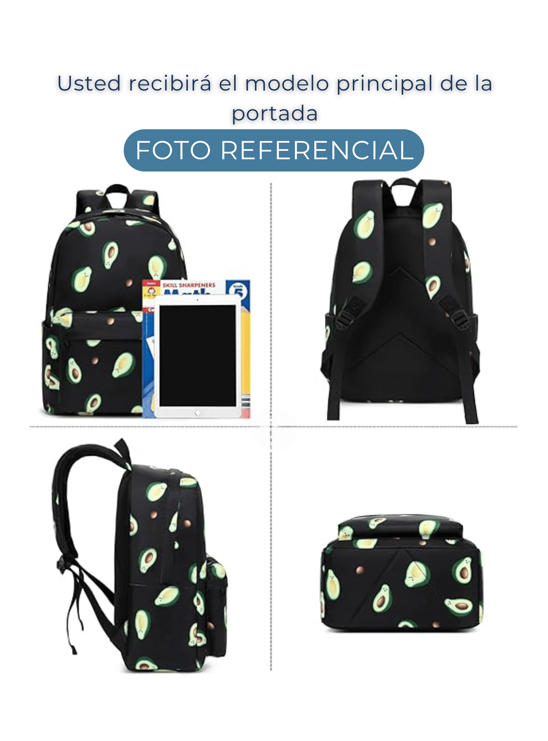 Pack Mochila Lonchera Estuche 43cm Juvenil y Escolar Black Avocado-2