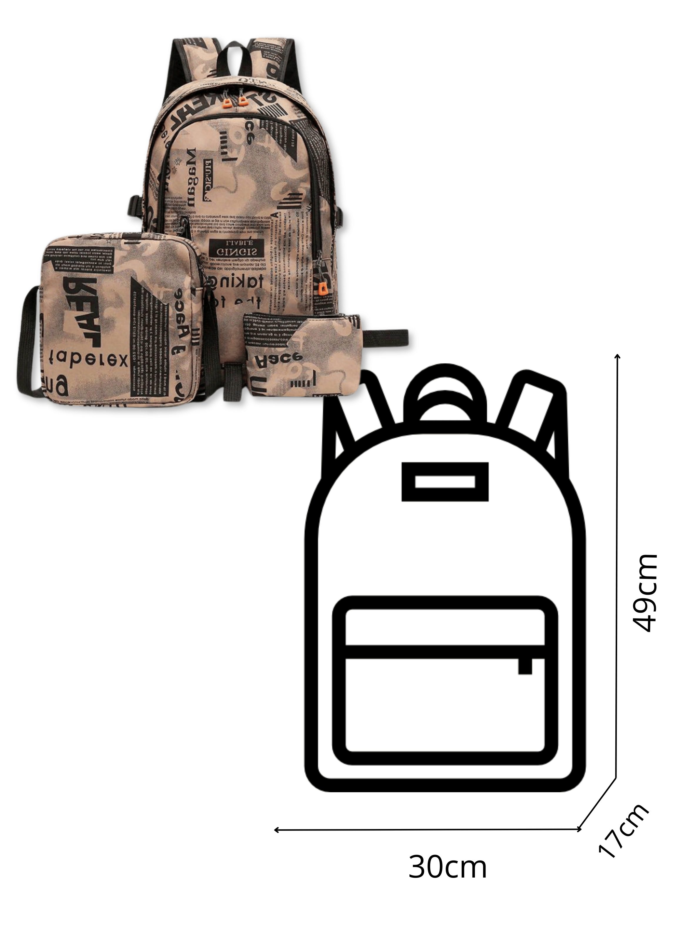 Pack Mochila Lonchera Estuche Grande 49cm Juvenil y Escolar Beige-1