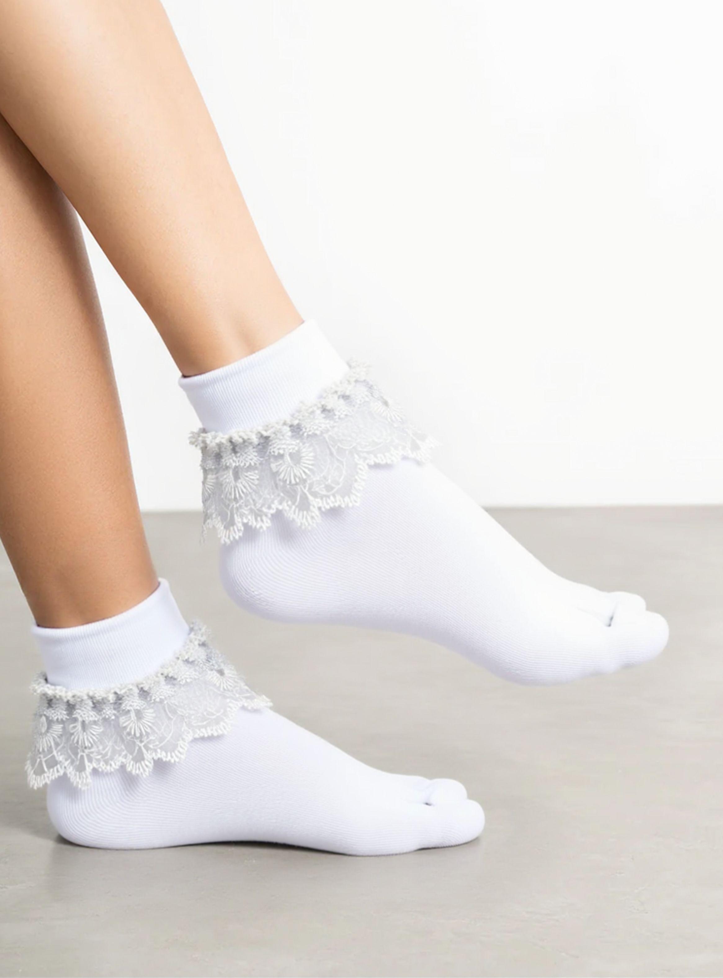 Calcetines Con Vuelo Blanco Niña Algodón Fiestas Patrias 1 Par -1