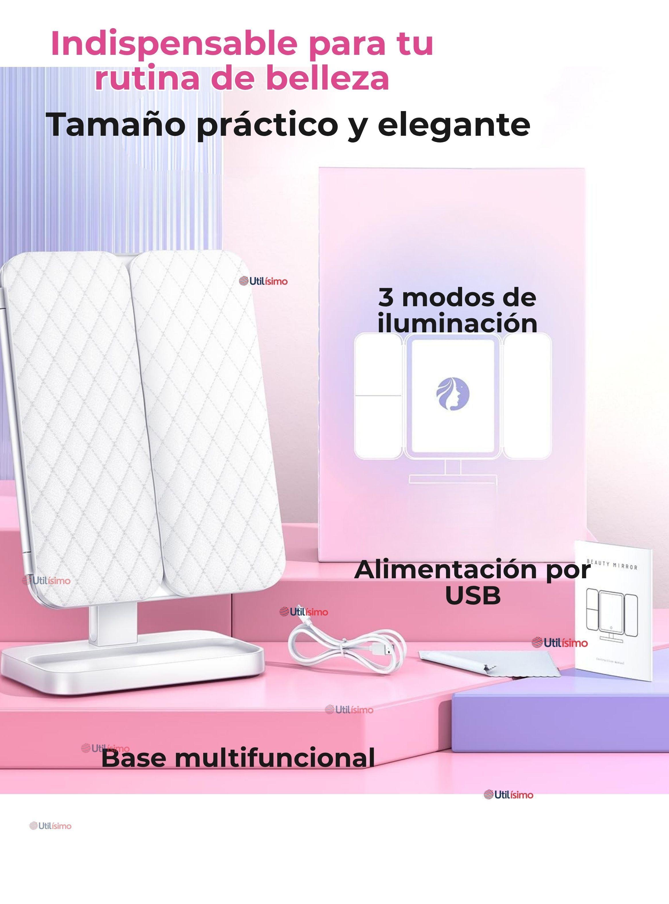 Espejo De Maquillaje Tri Plegable Con Luces LED Recargable-7