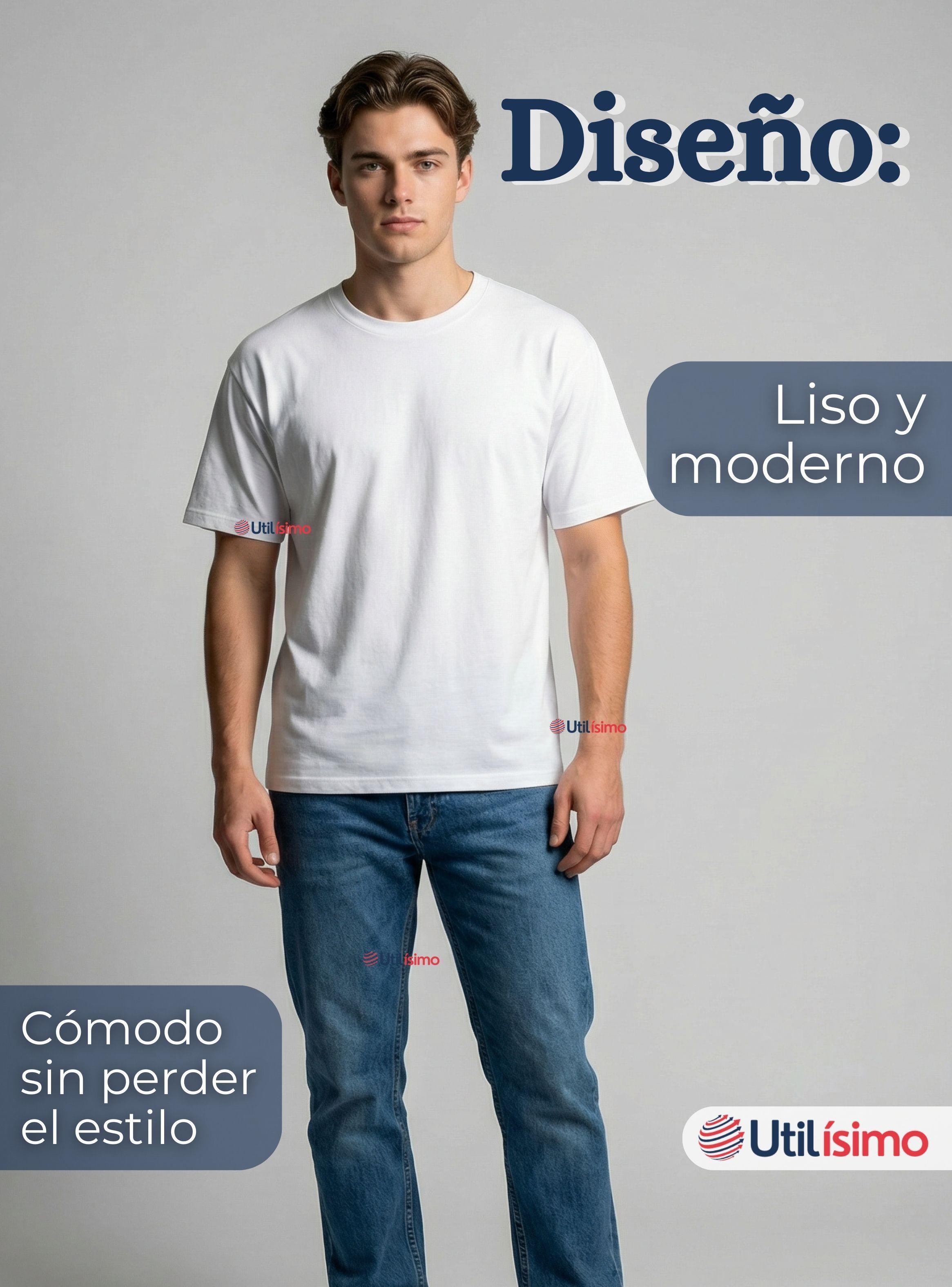 Camiseta Polera 100% Algodón Básica Lisa Elástica Color Blanco Hombre -3