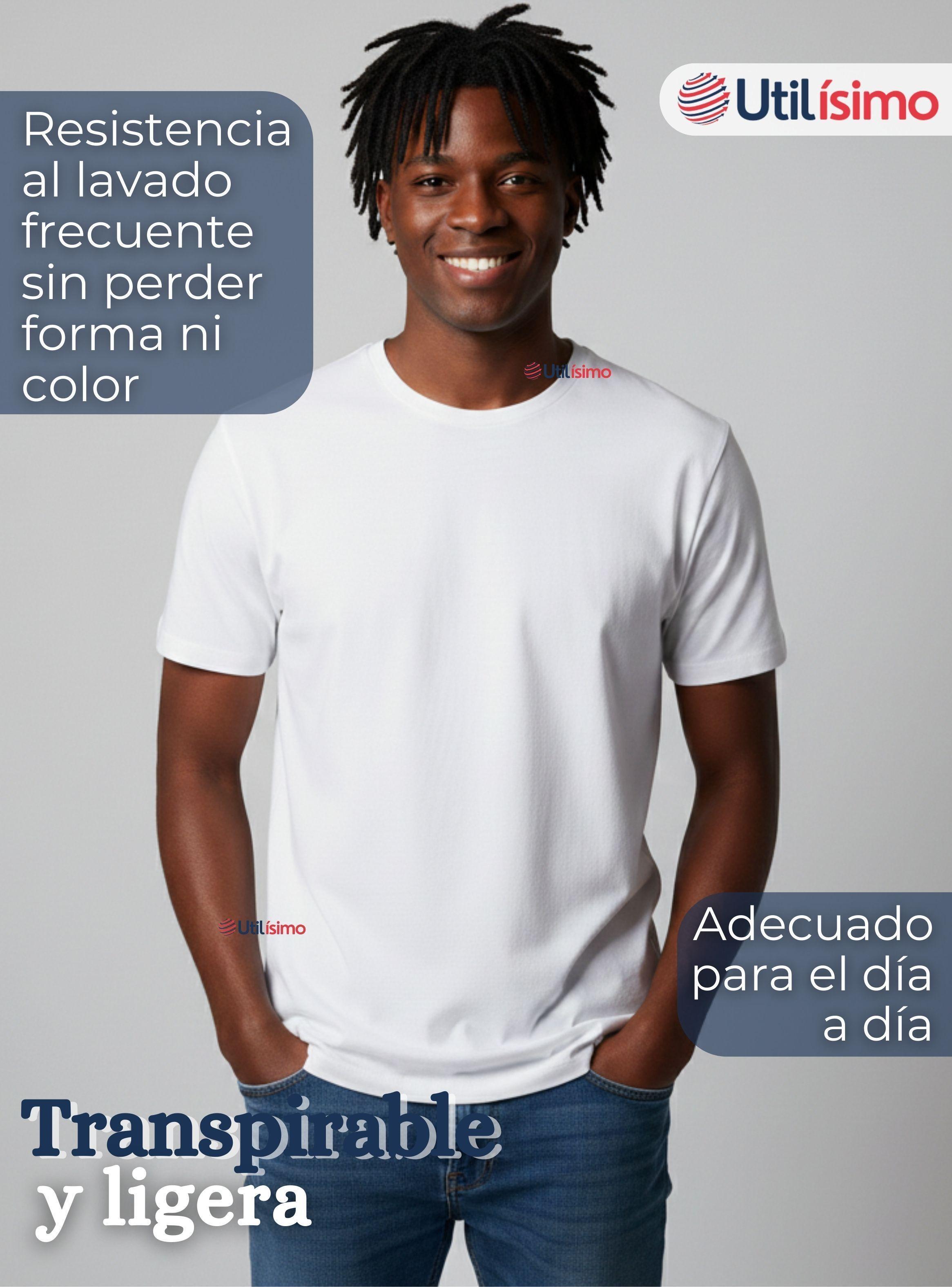 Camiseta Polera 100% Algodón Básica Lisa Elástica Color Blanco Hombre -4