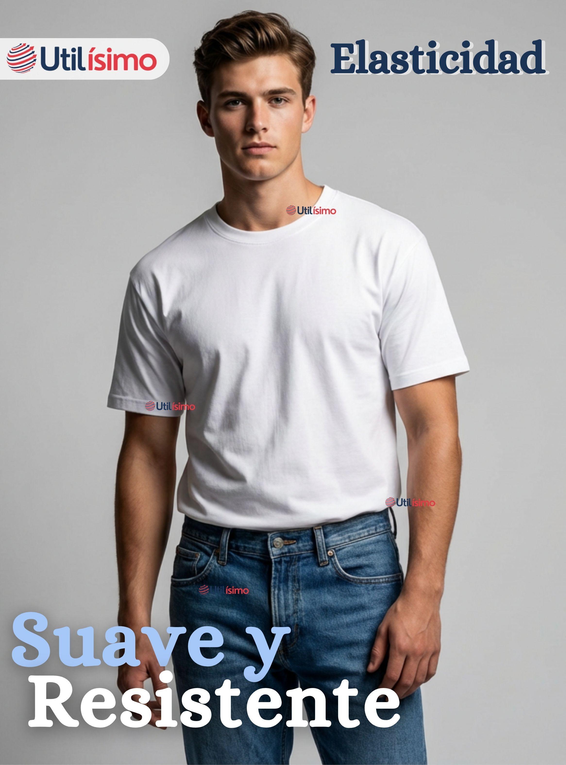 Camiseta Polera 100% Algodón Básica Lisa Elástica Color Blanco Hombre -5