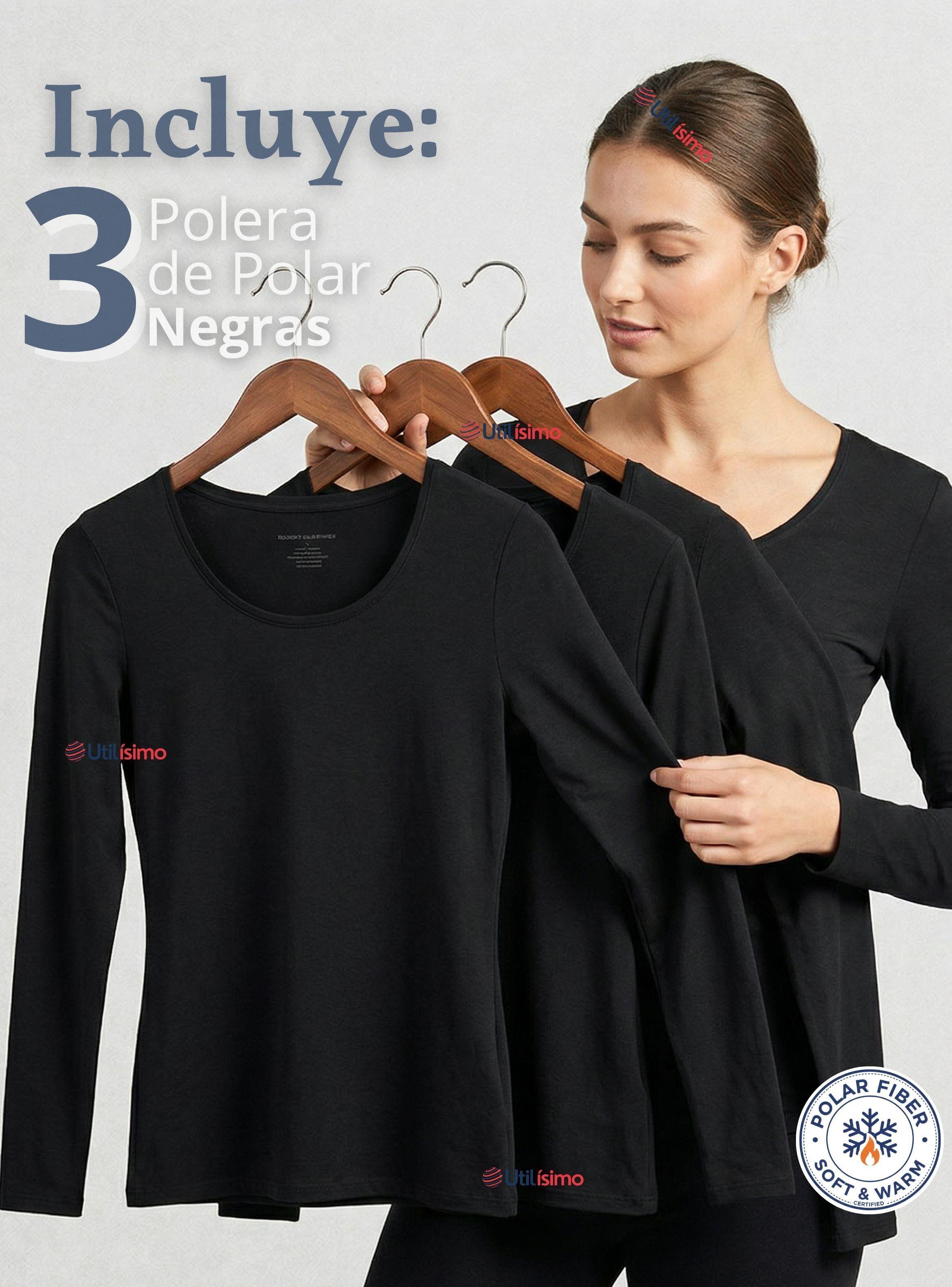 Pack 3 Camisetas Poleras Polar Primera Capa Color Negro Manga Larga Mujer-1