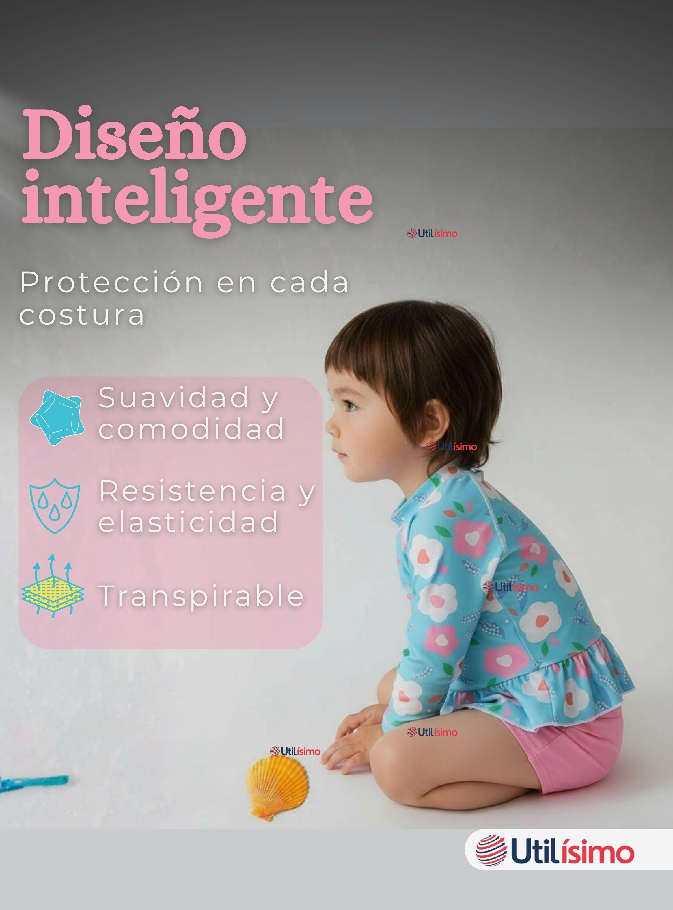 Traje De Baño Polera Manga Larga y Pantalón Corto 2 Piezas para Niña de 2 a 7 años Flowers-4