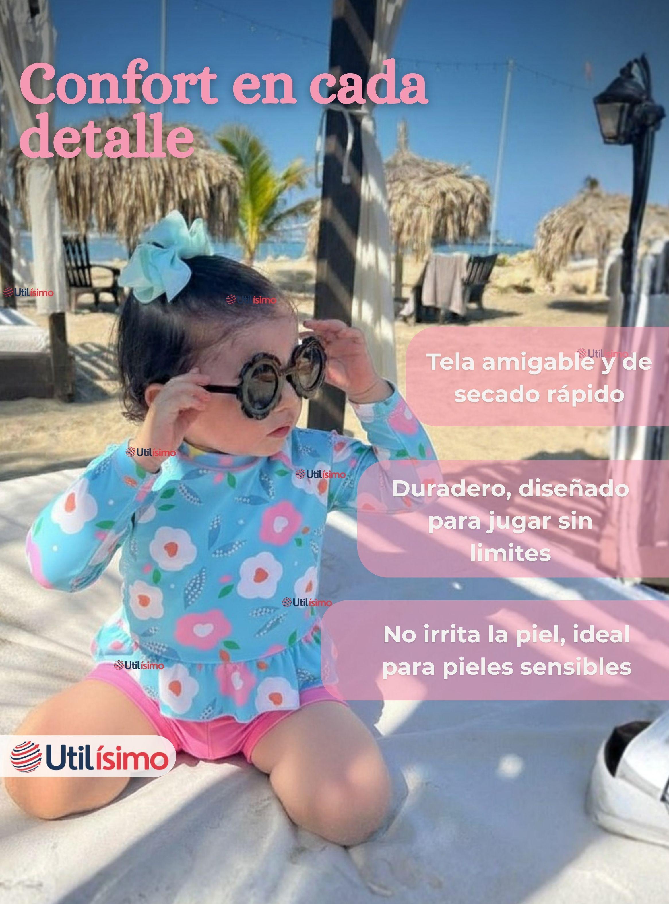 Traje De Baño Polera Manga Larga y Pantalón Corto 2 Piezas para Niña de 2 a 7 años Flowers-6