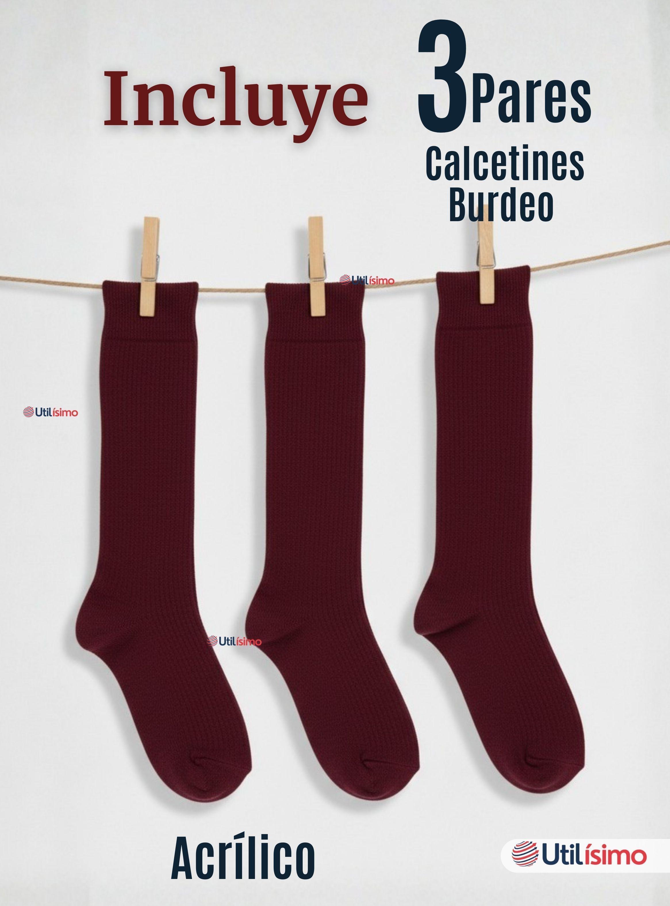 Pack 3 Calcetínes Escolares Largo Acrílico Burdeo para Niñas Juvenil Color Vino-2