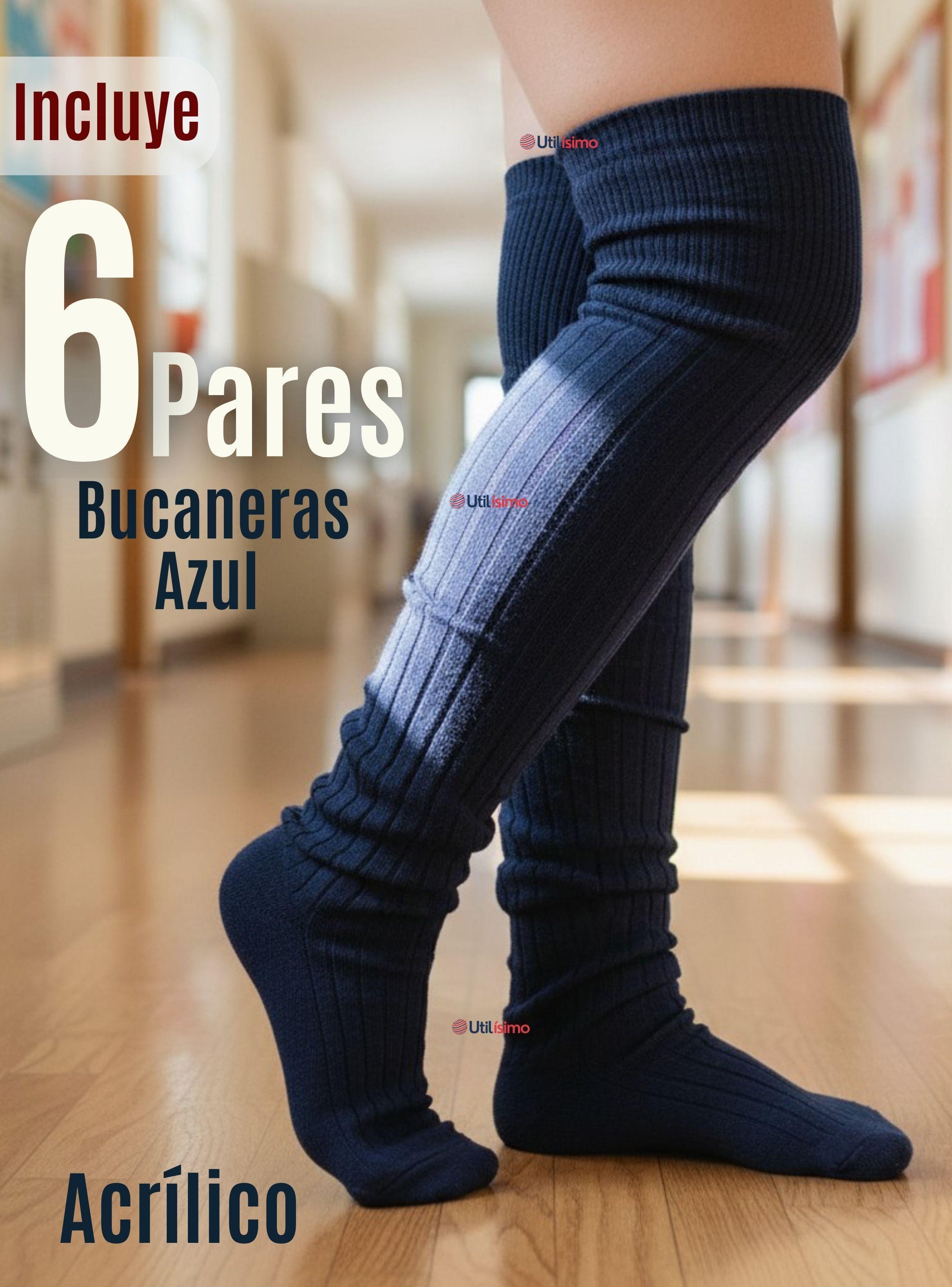 Pack 6 Bucaneras Escolares Calcetines Acrílico Color Azul Premium Niña y Juvenil-2