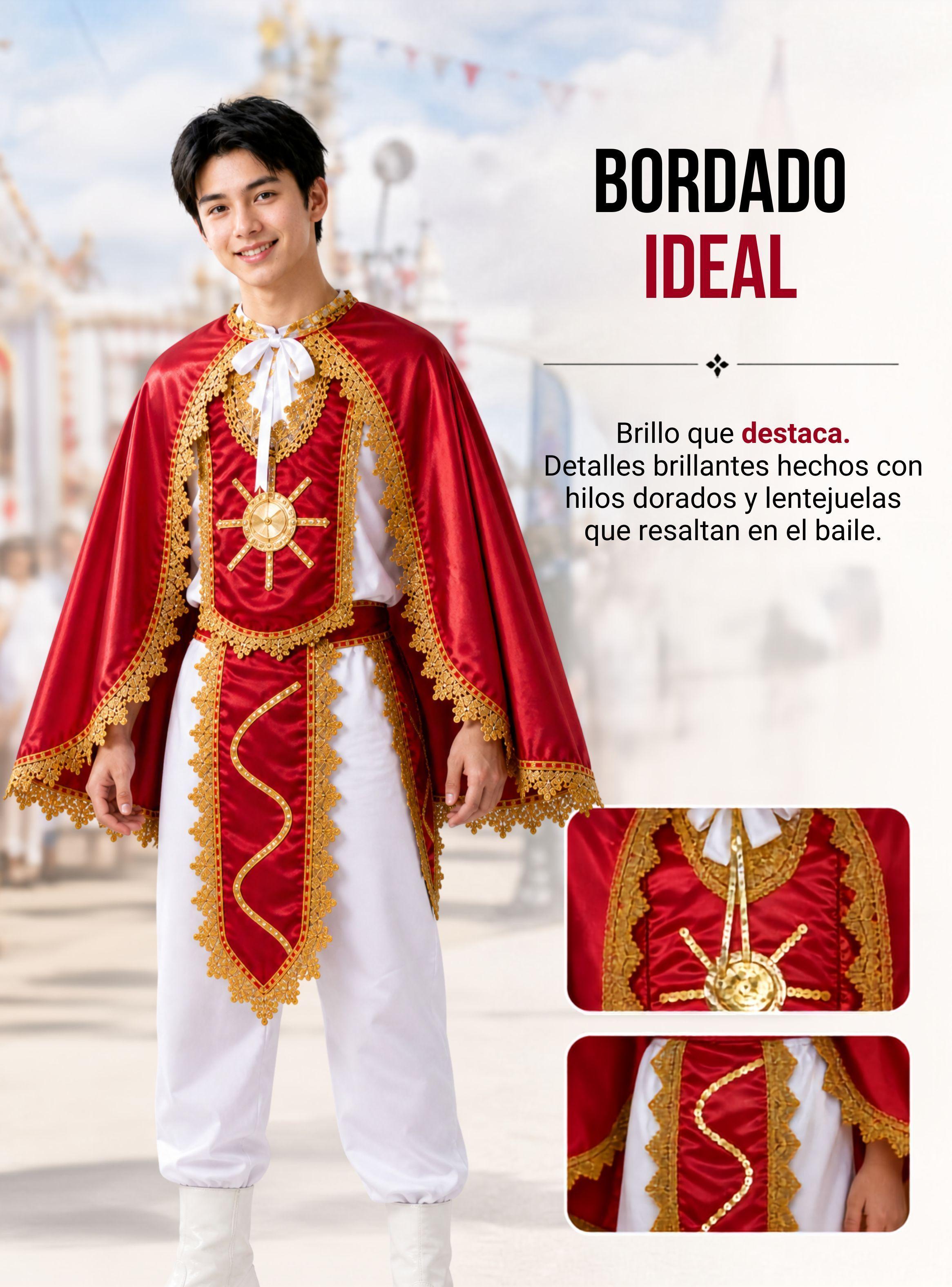 Traje Tirana Diablada Rojo Juvenil 5 Piezas hombre Baile Típico Fiestas Patrias-6