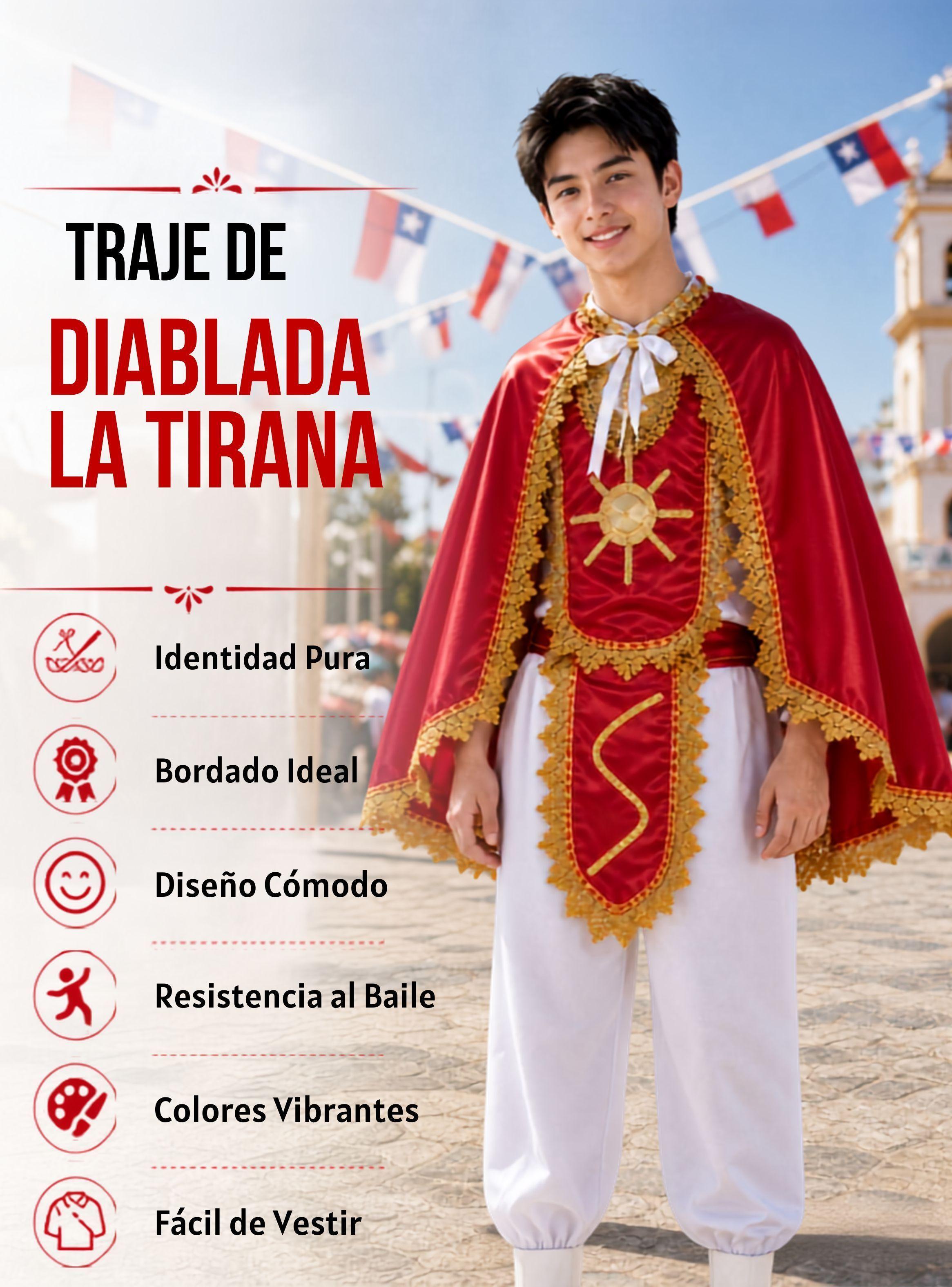 Traje Tirana Diablada Rojo Juvenil 5 Piezas hombre Baile Típico Fiestas Patrias-4