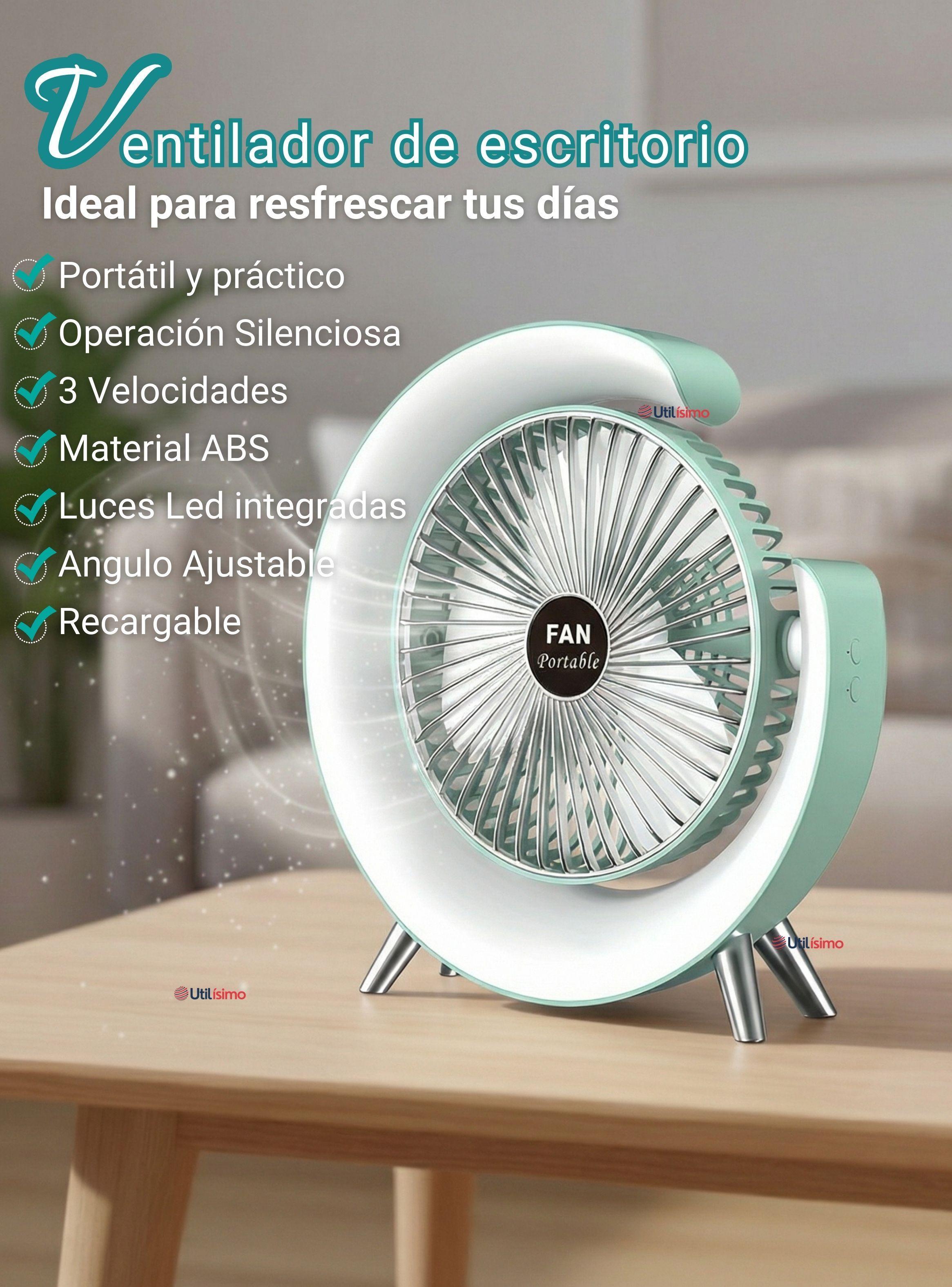Mini Ventilador Portátil De Mesa Con Luz Led Recargable USB Verde Agua-2