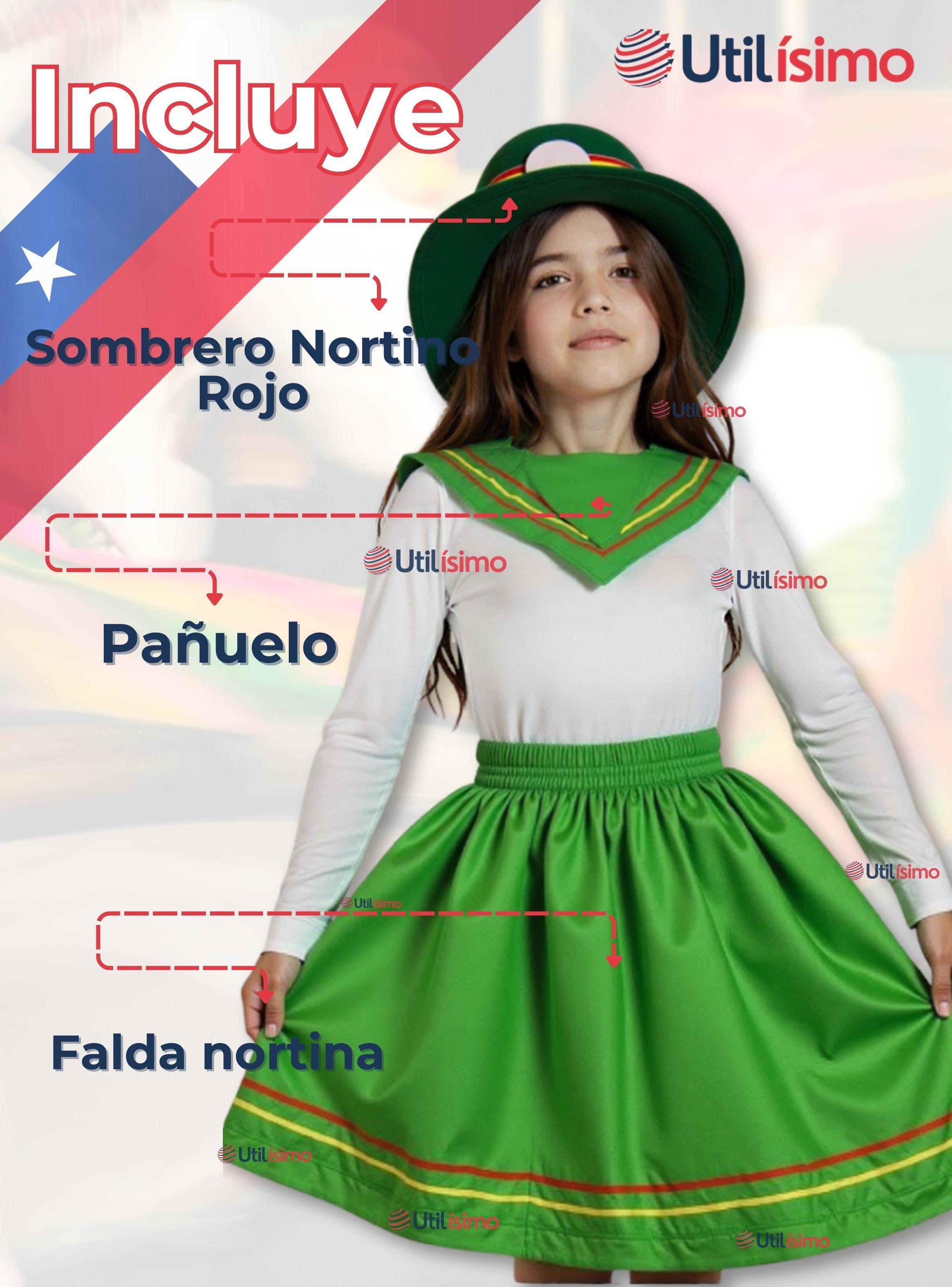 Pack 6 Traje Nortino Verde 3 Piezas Niña Fiestas Patrias-3