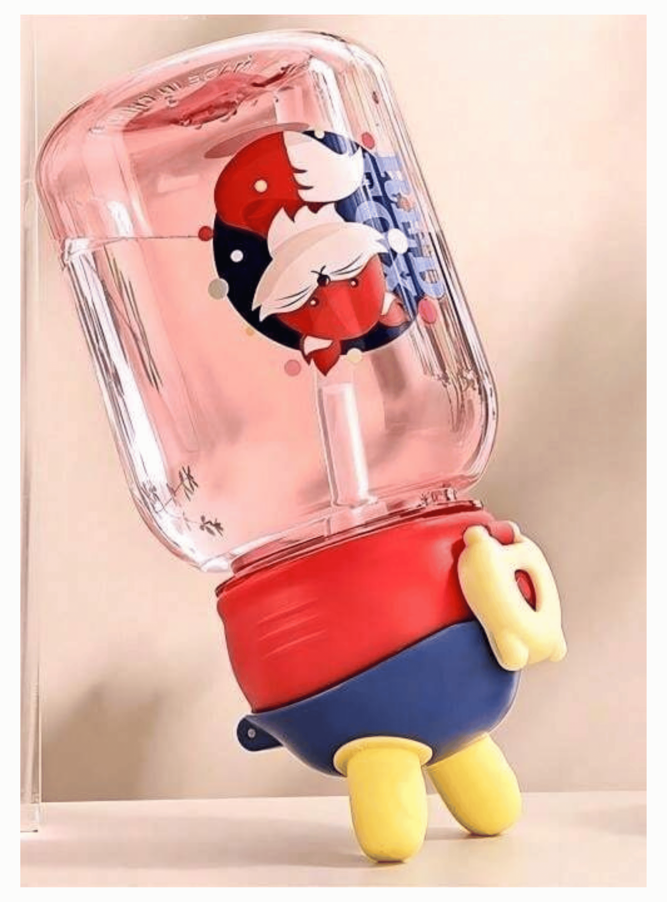 Botella Plástica 600ML Con Bombilla y Correa Kawai Sin BPA Niños Fox-3