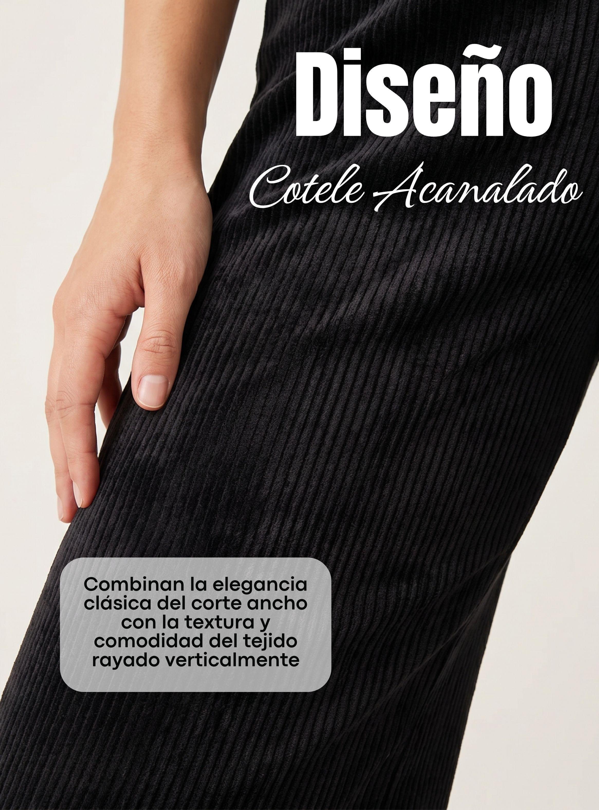Pantalón Cotelé Palazzo Polar Con Chiporro Elasticado Térmico Negro-6