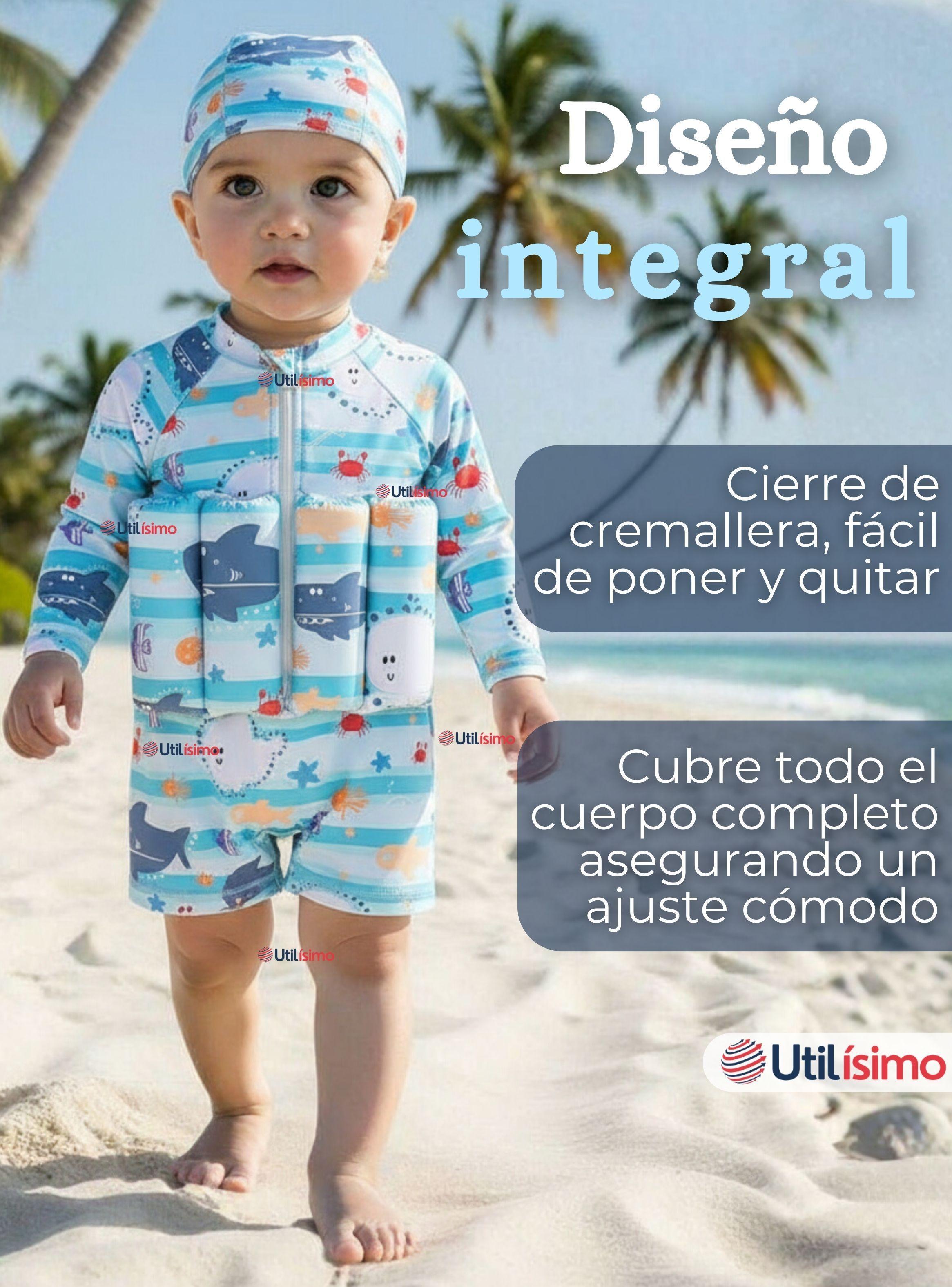 Traje de Baño Flotador Enterito Con Gorro 2 Piezas Niño 9 a 36 Meses Blue Sea-6
