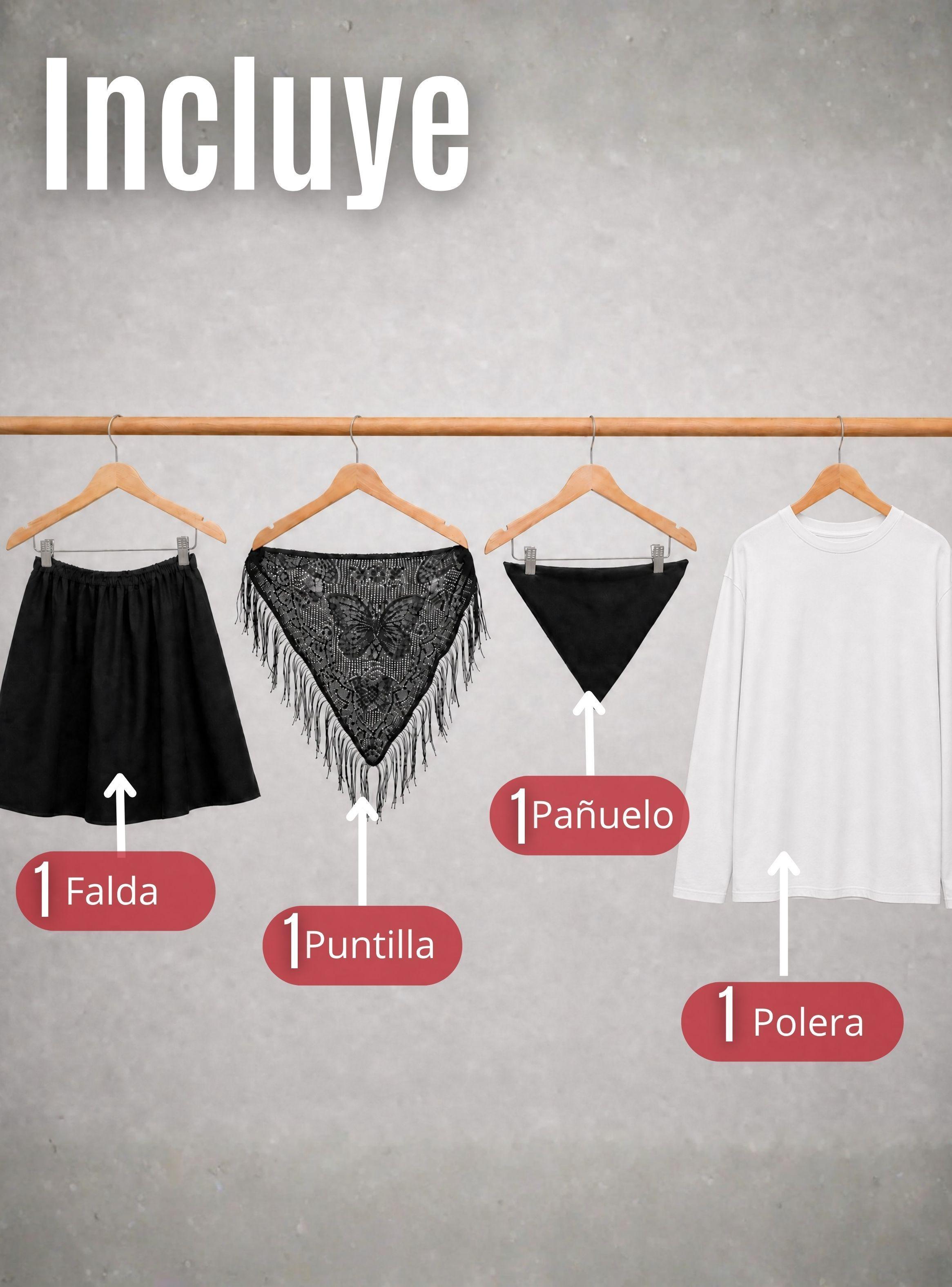 Traje Chilote Juvenil Negro 4 Piezas Con Polera Baile Típico Fiestas Patrias-2