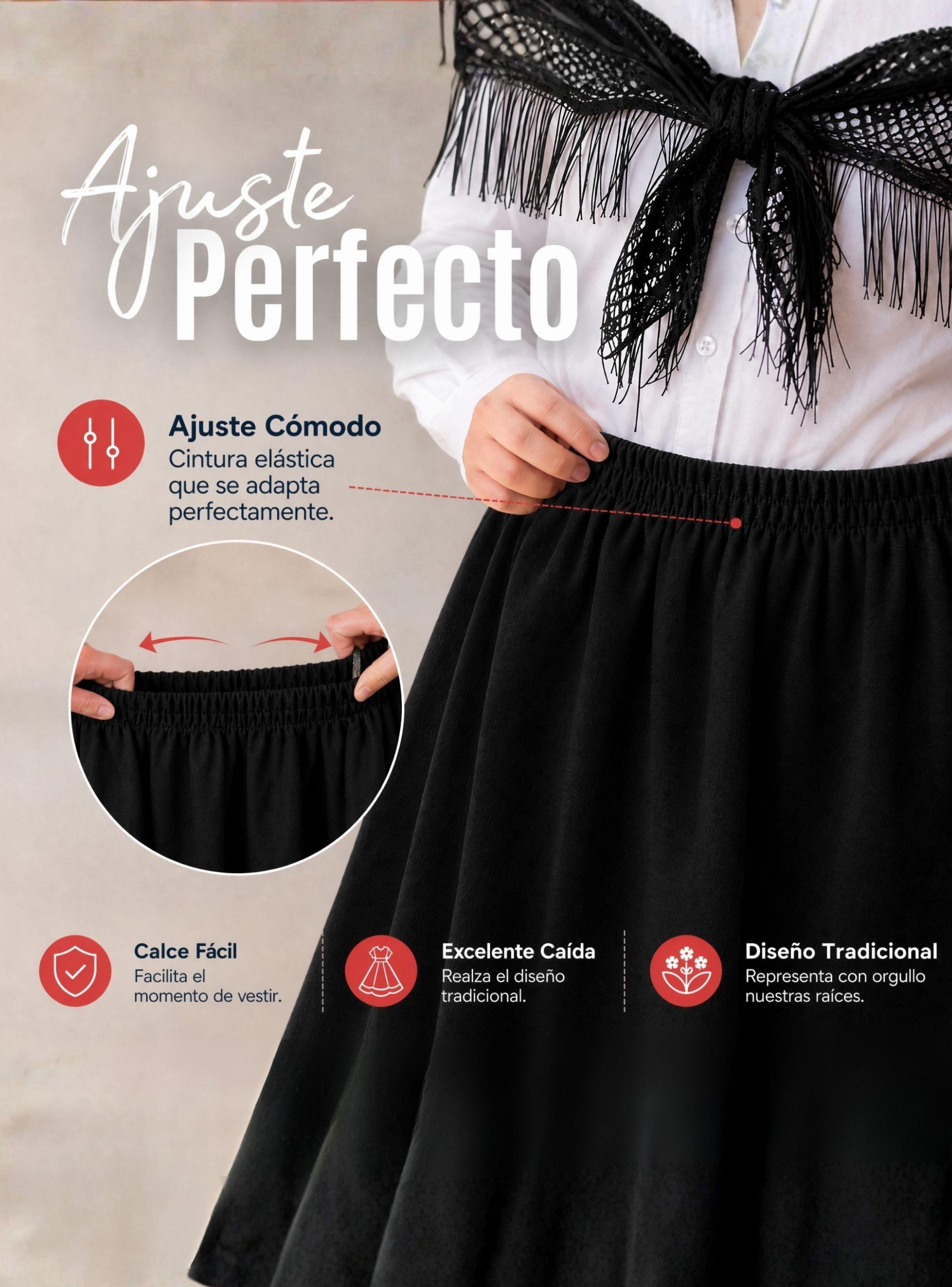 Traje Chilote Juvenil Negro 4 Piezas Con Polera Baile Típico Fiestas Patrias-7