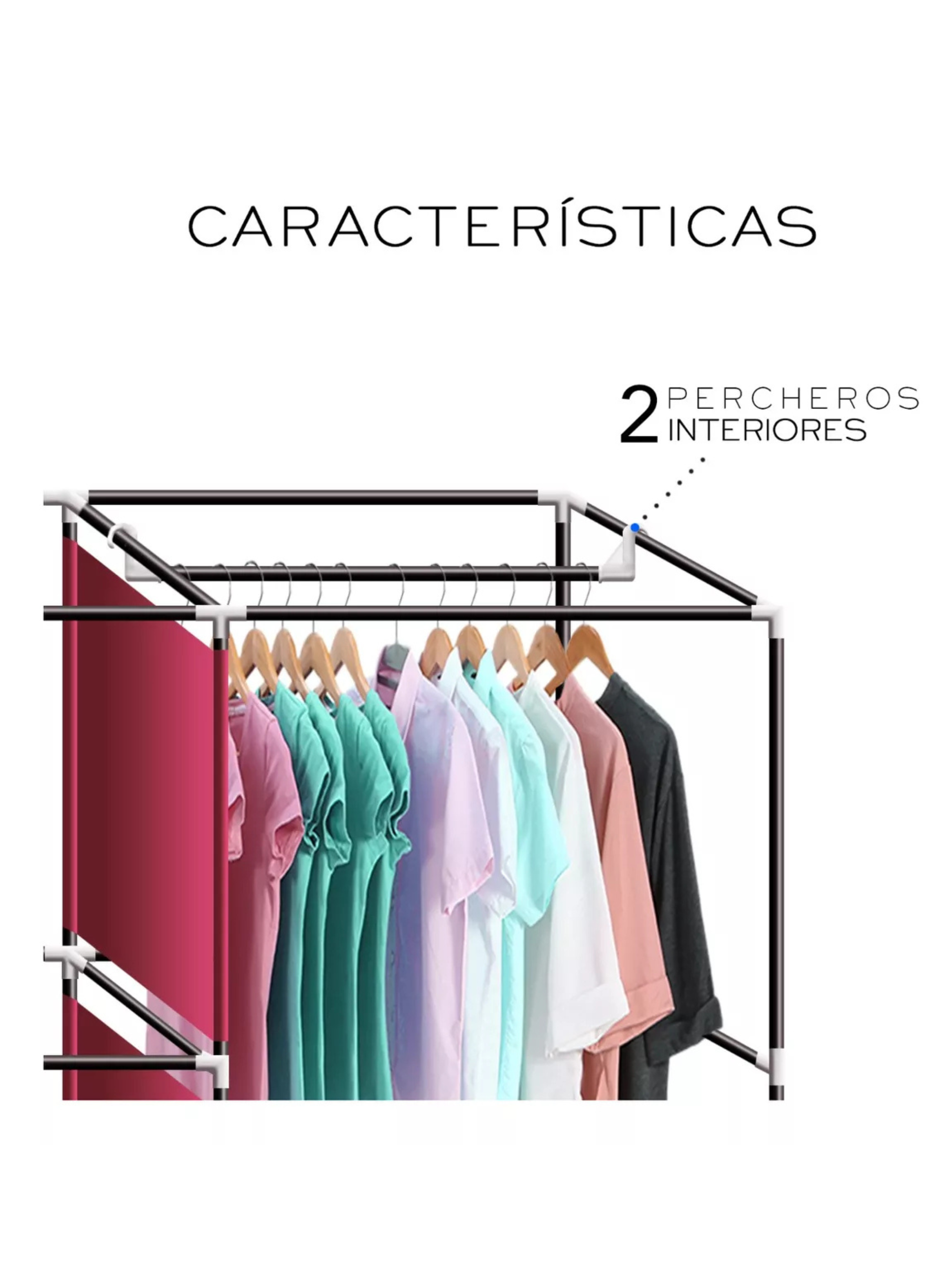 Práctico Armario Closet Ropero Portátil De Tela Color Burdeo-1