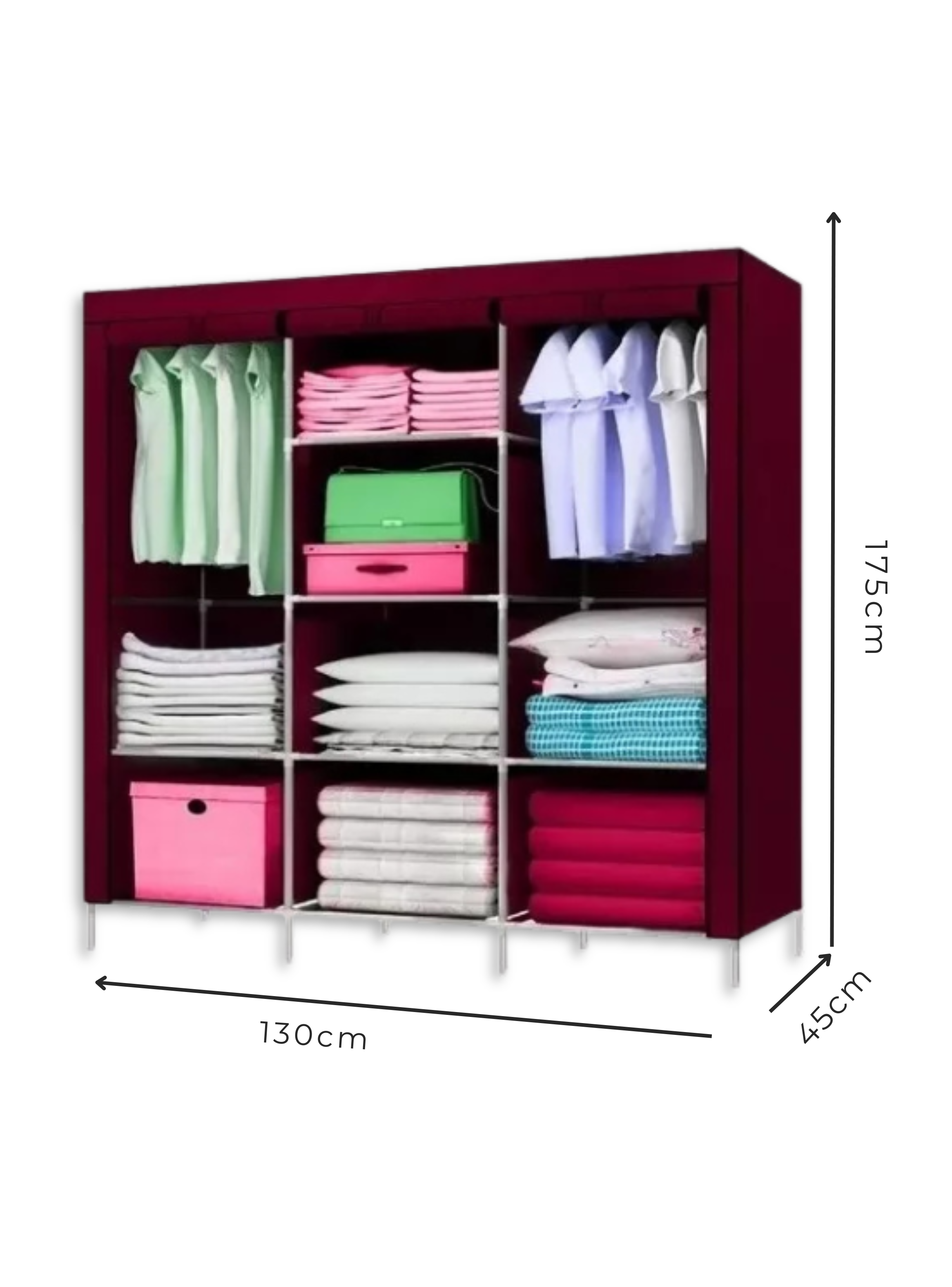 Práctico Armario Closet Ropero Portátil De Tela Color Burdeo-2