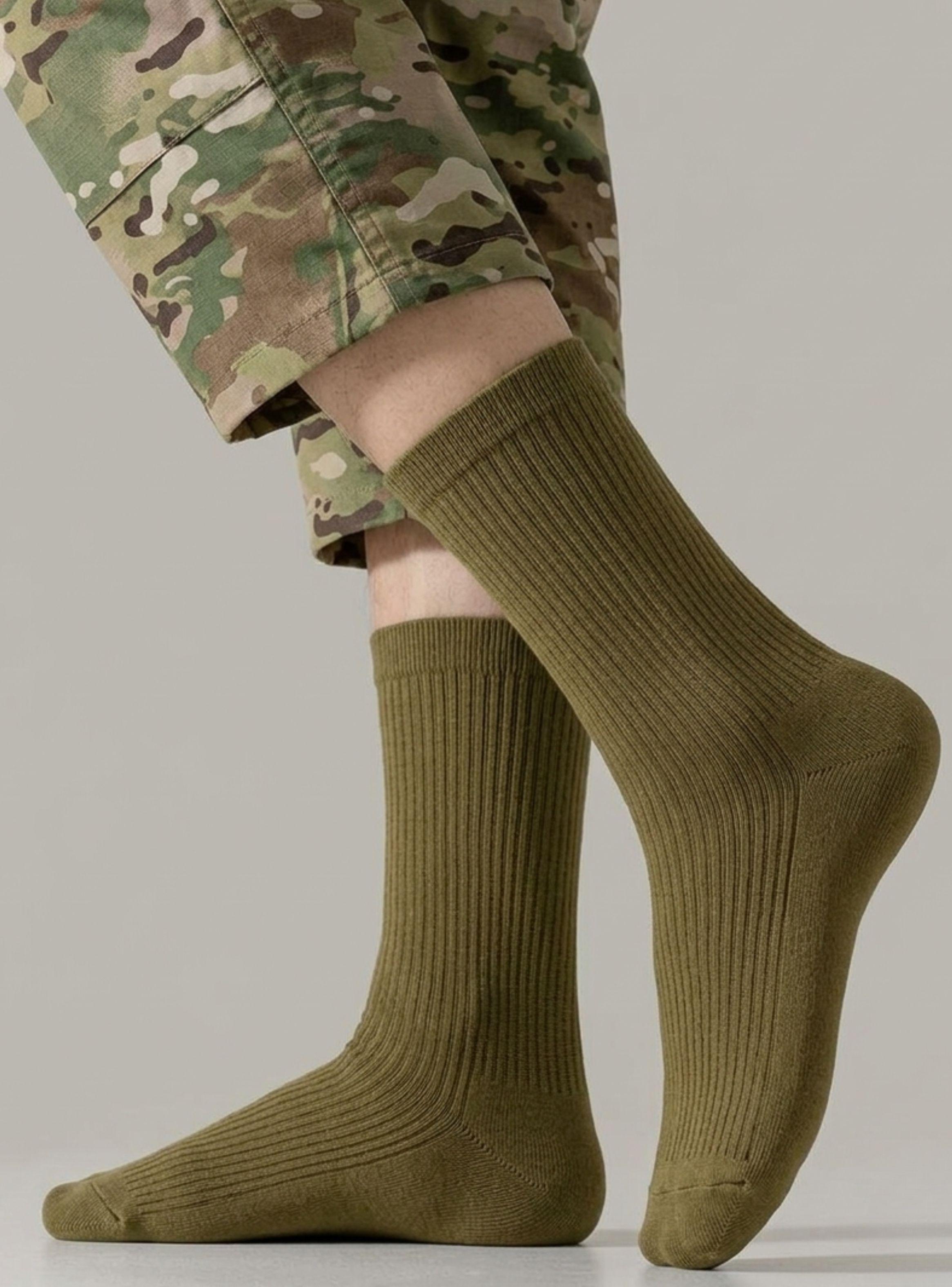 Pack 12 Pares Calcetines Táctico Militar Verde 65% Algodón Transpirables-0