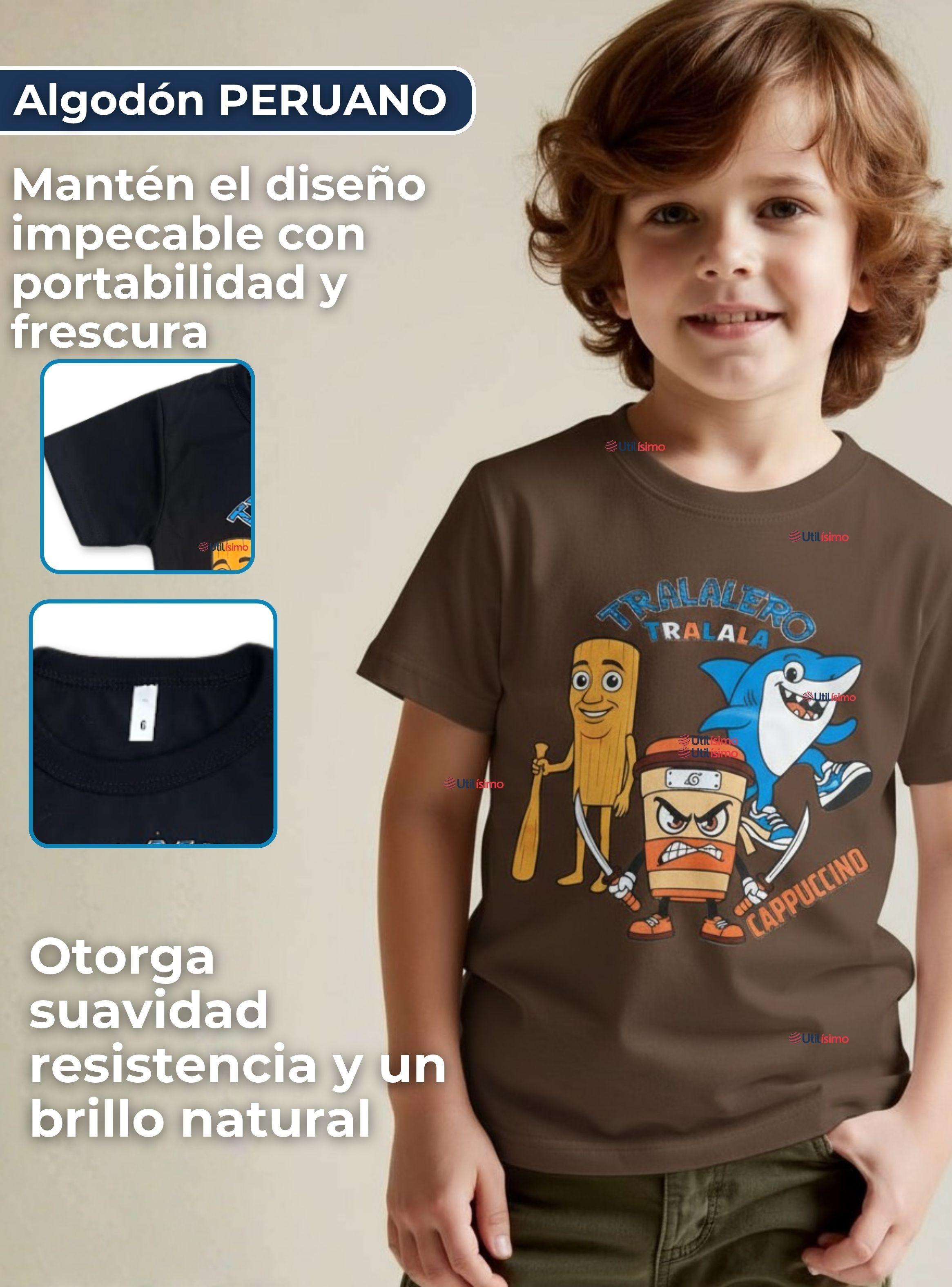 Pack 2 Poleras Brainrots 100% Algodón Manga Corta Niño Tralalero Colores Surtidos-2