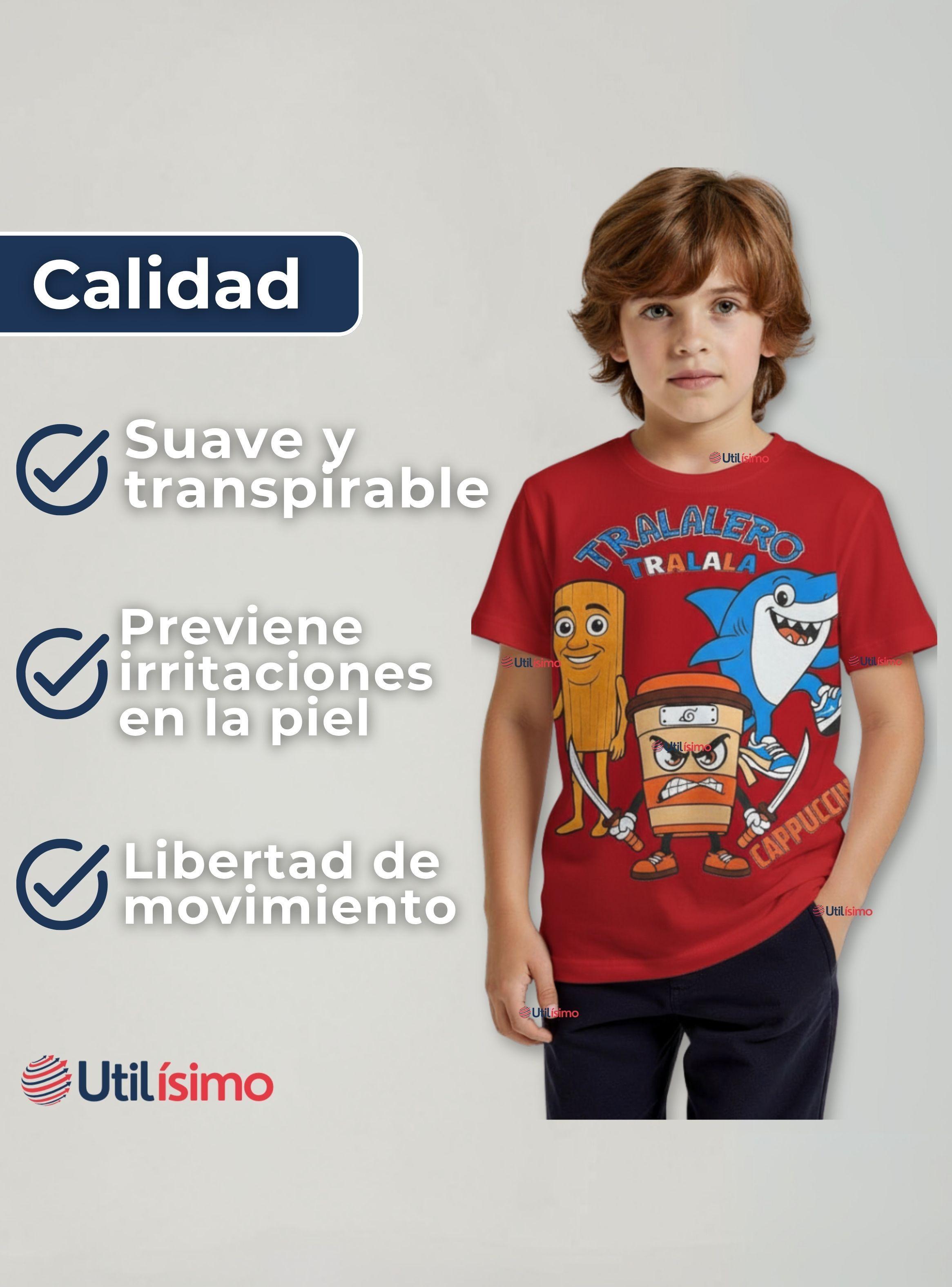 Pack 2 Poleras Brainrots 100% Algodón Manga Corta Niño Tralalero Colores Surtidos-5