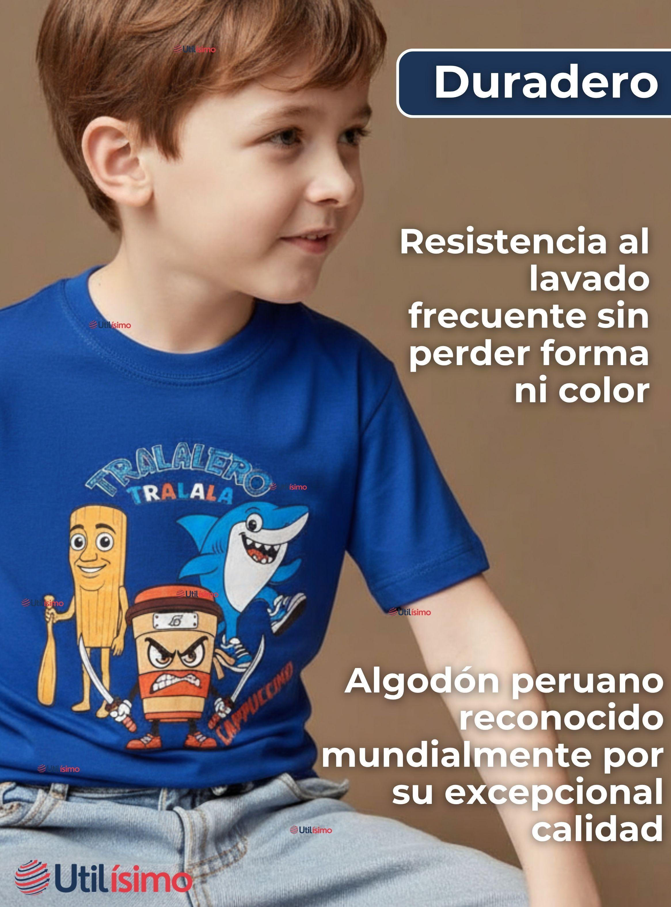 Pack 2 Poleras Brainrots 100% Algodón Manga Corta Niño Tralalero Colores Surtidos-6