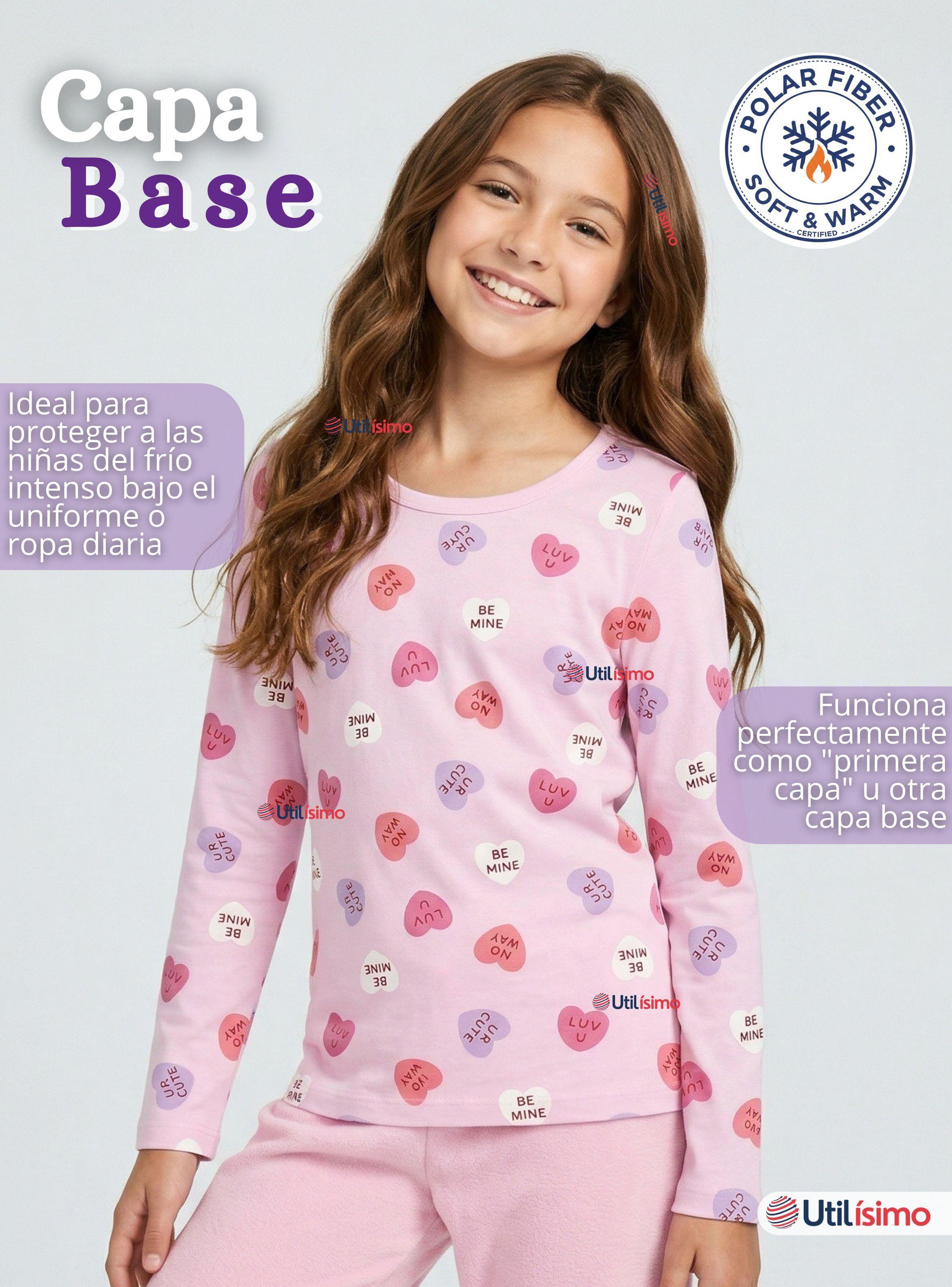 Pack 6 Camisetas Poleras Polar Primera Capa Basica Pijama Manga Larga Diseños Surtidos Niñas-4
