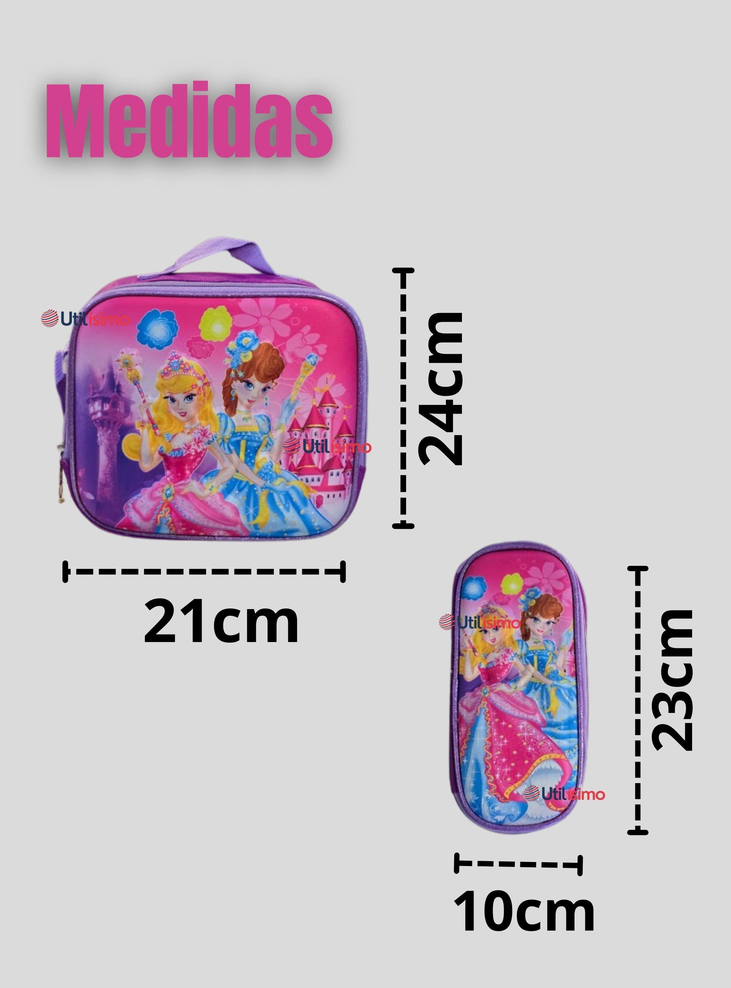Mochila Escolar Con Ruedas + Estuche + Lonchera Poliéster Diseño de Princesas para Niñas-3