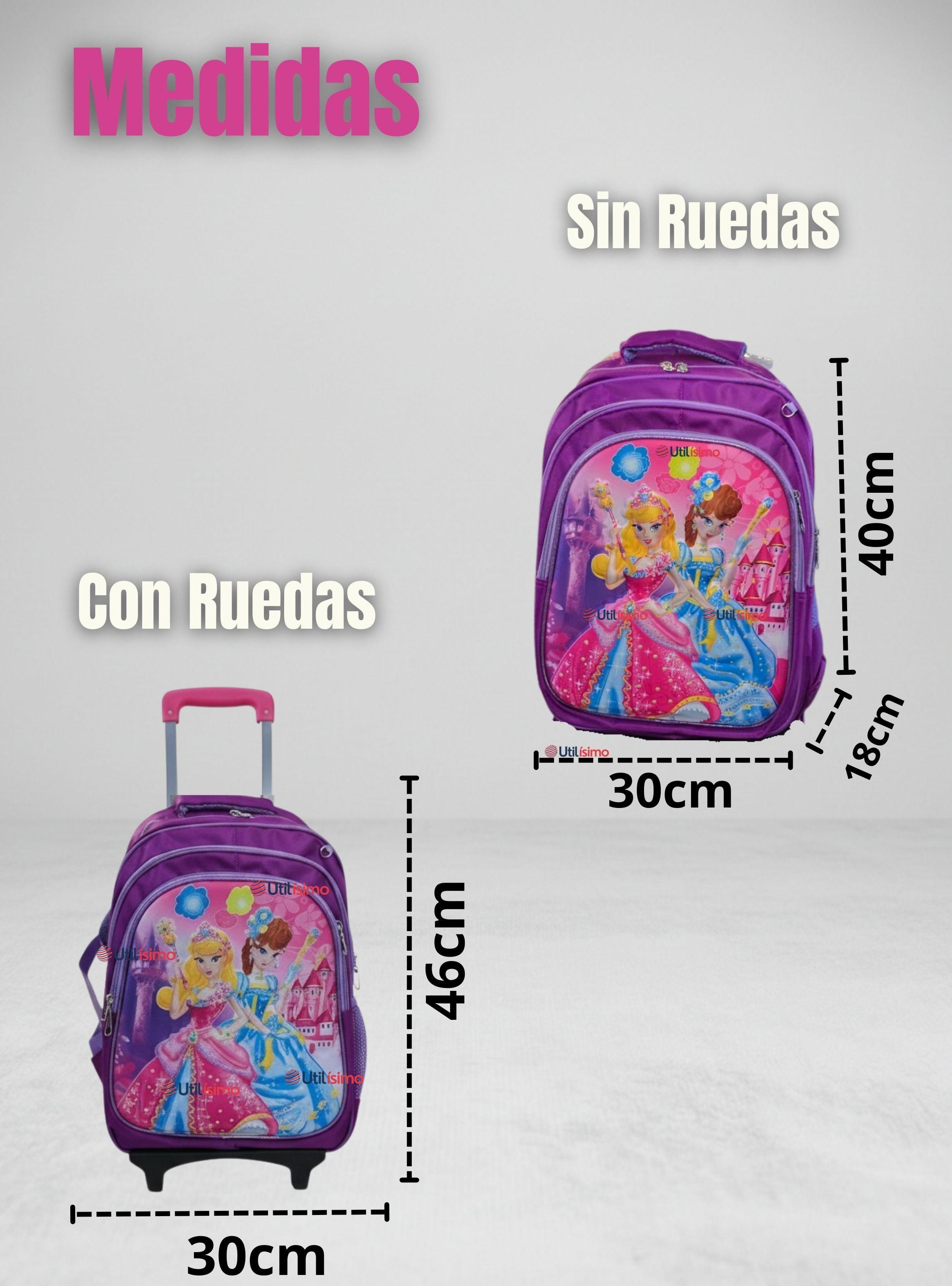 Mochila Escolar Con Ruedas + Estuche + Lonchera Poliéster Diseño de Princesas para Niñas-4