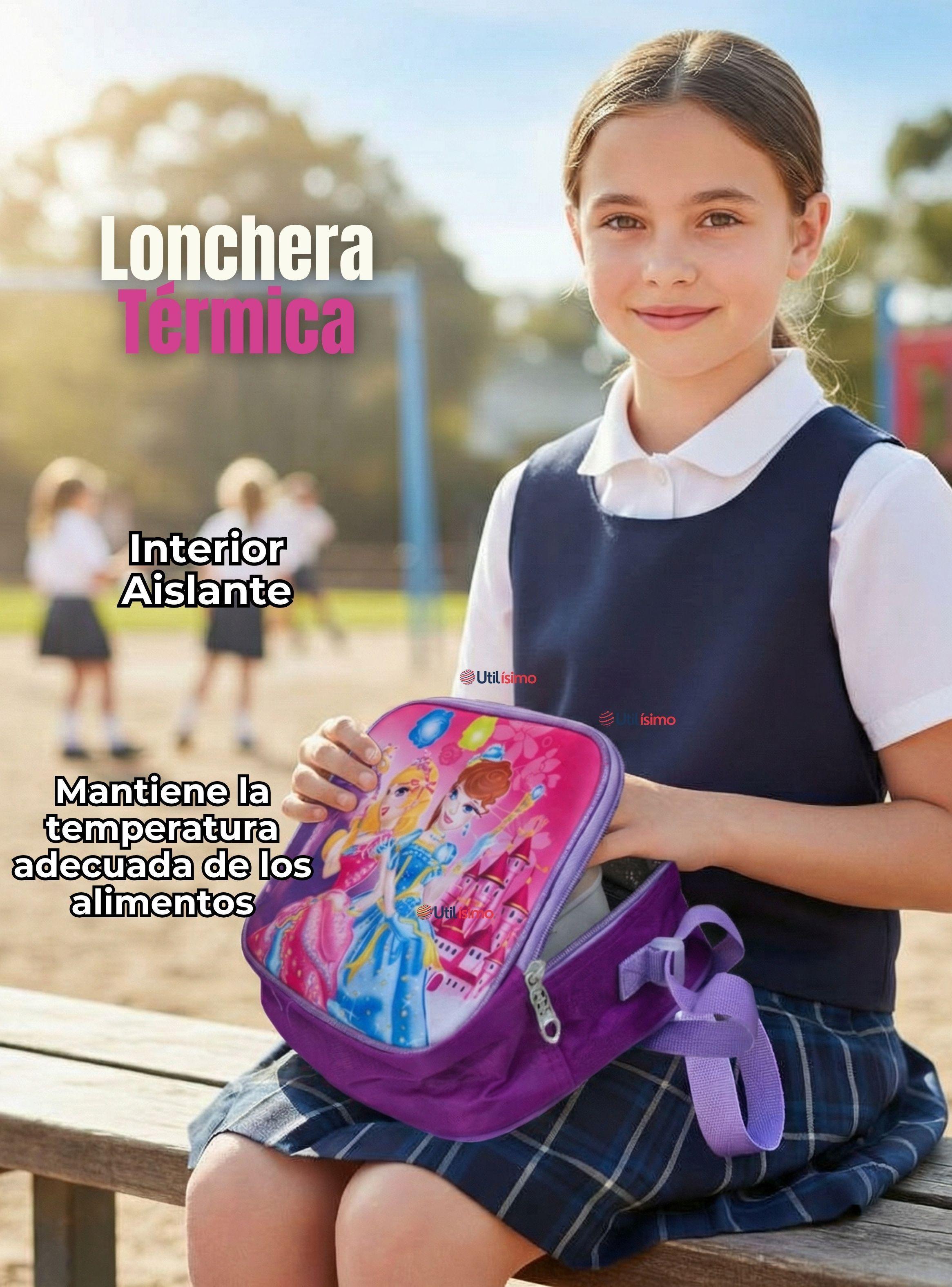Mochila Escolar Con Ruedas + Estuche + Lonchera Poliéster Diseño de Princesas para Niñas-6