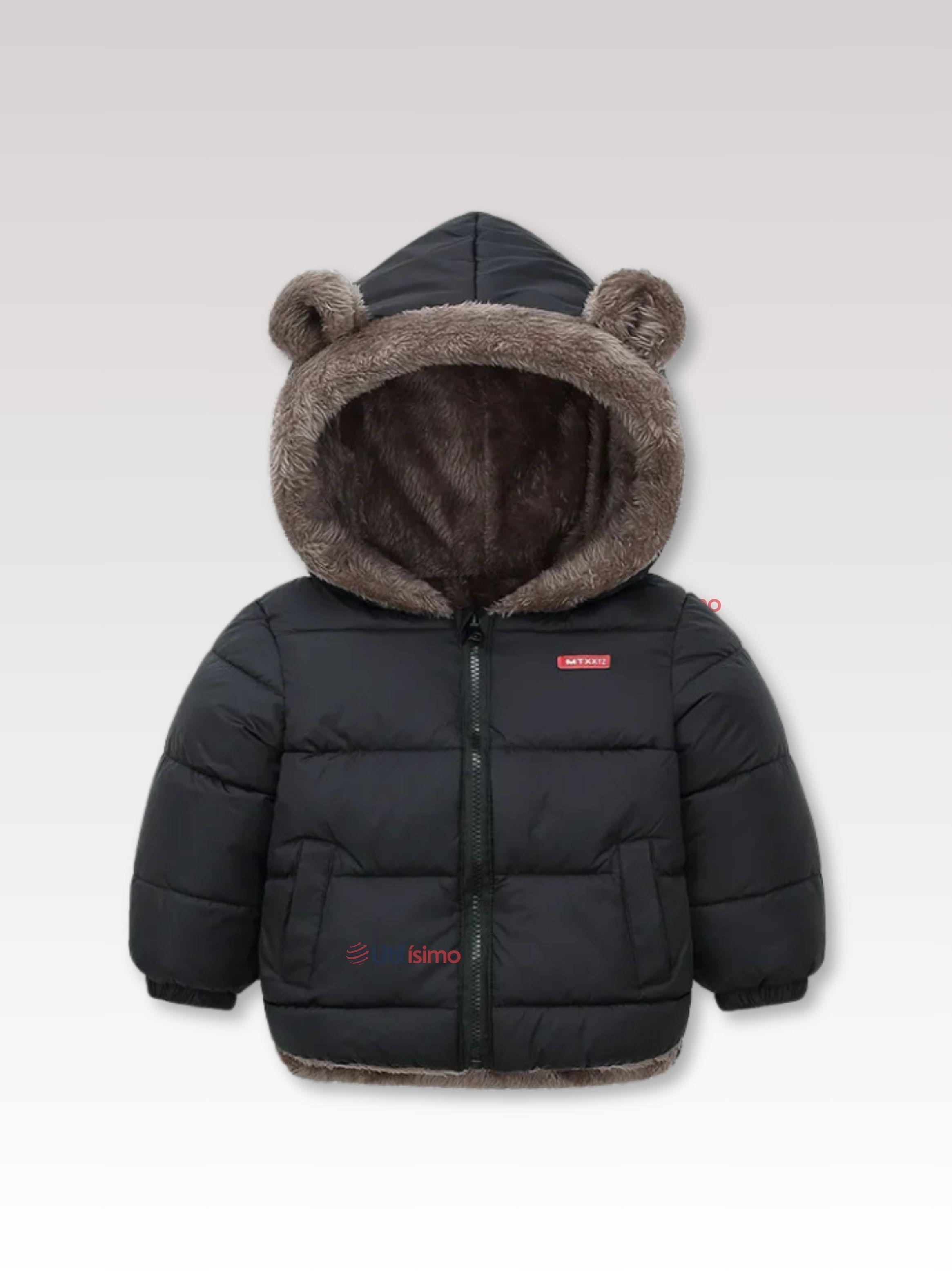Parka Con Capucha Manga Larga Niño Orejitas Negro-1