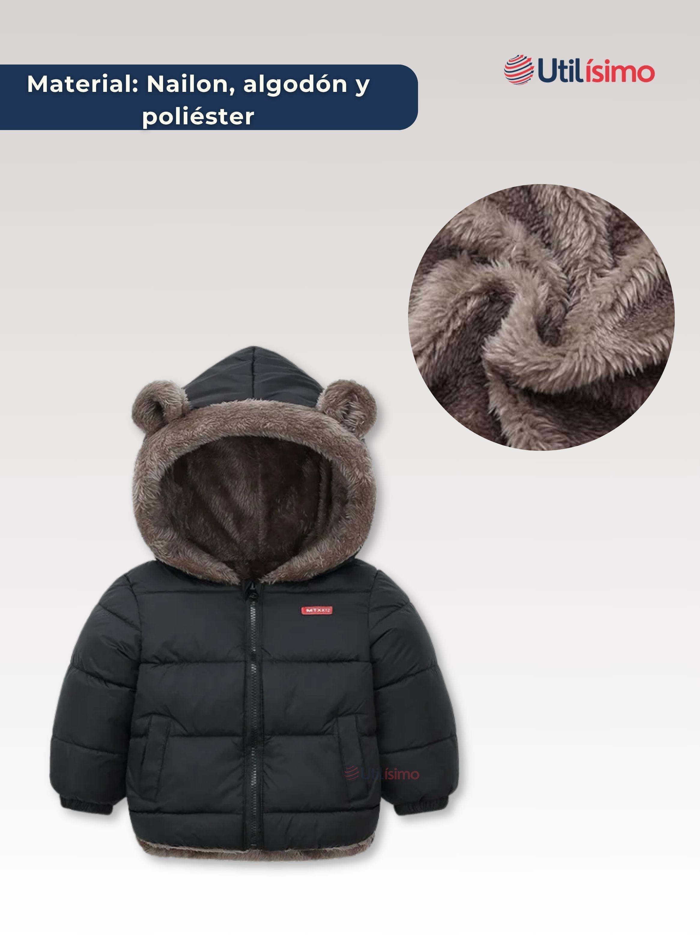 Parka Con Capucha Manga Larga Niño Orejitas Negro-3