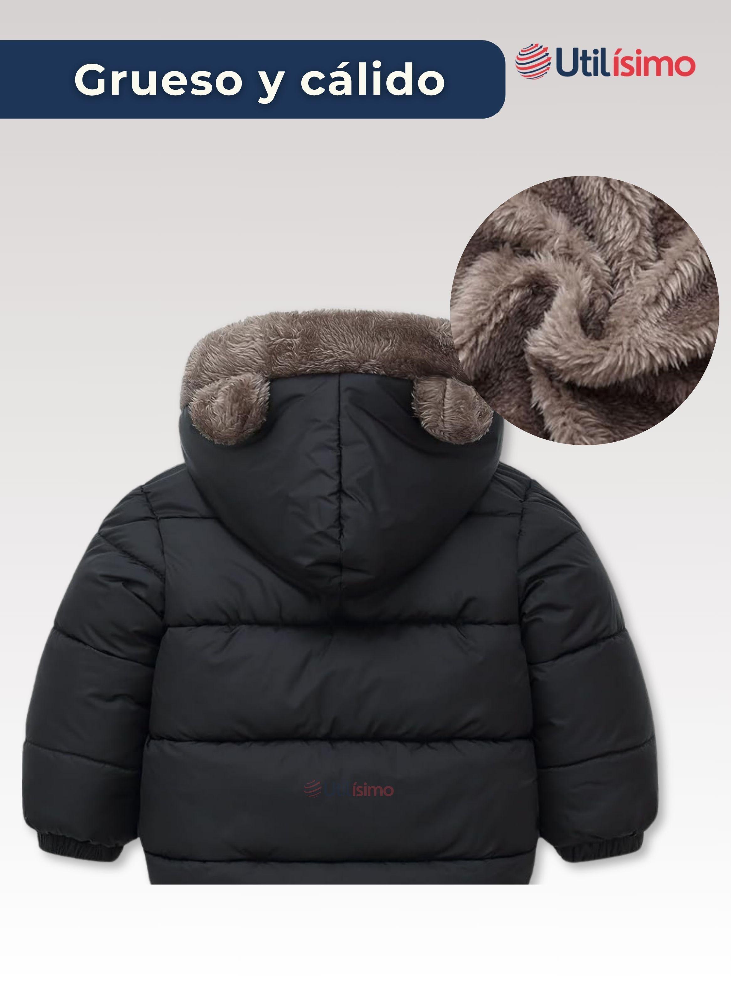 Parka Con Capucha Manga Larga Niño Orejitas Negro-4