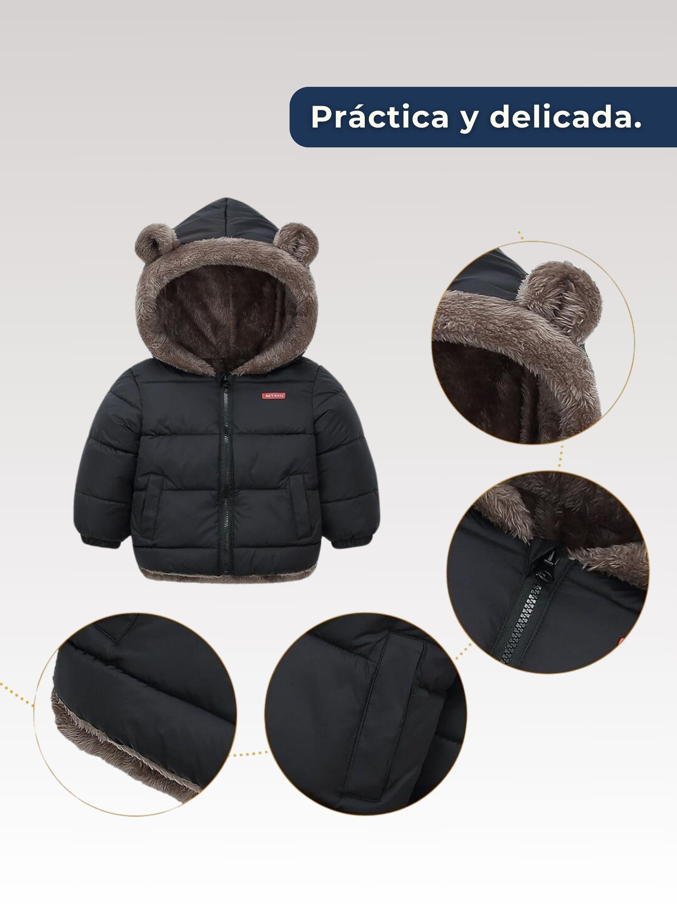 Parka Con Capucha Manga Larga Niño Orejitas Negro-5