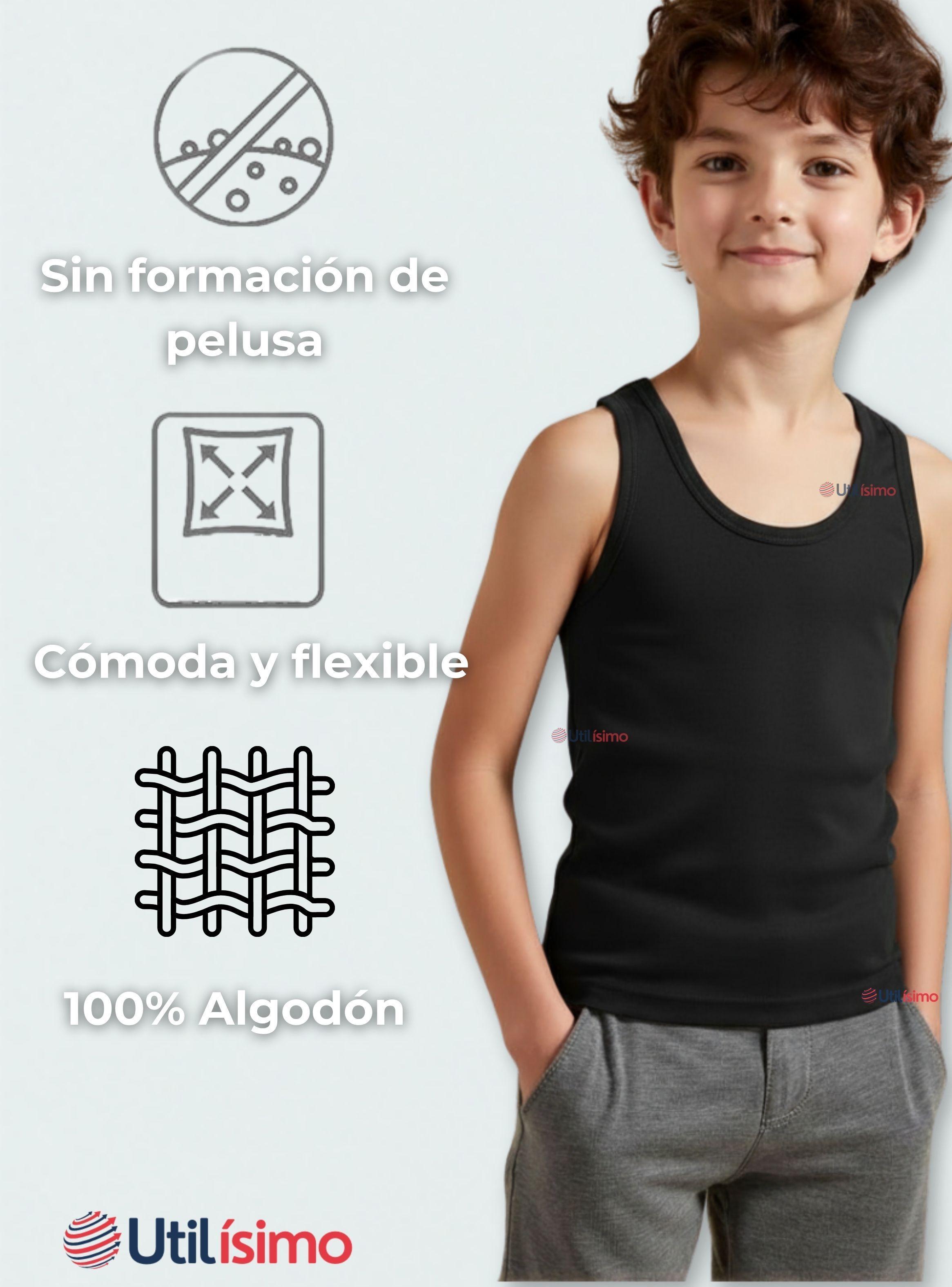 Pack 6 Camisetas Sin Manga Básicas Suaves 100% Algodón Colores Surtidos Hombre y Niño-7