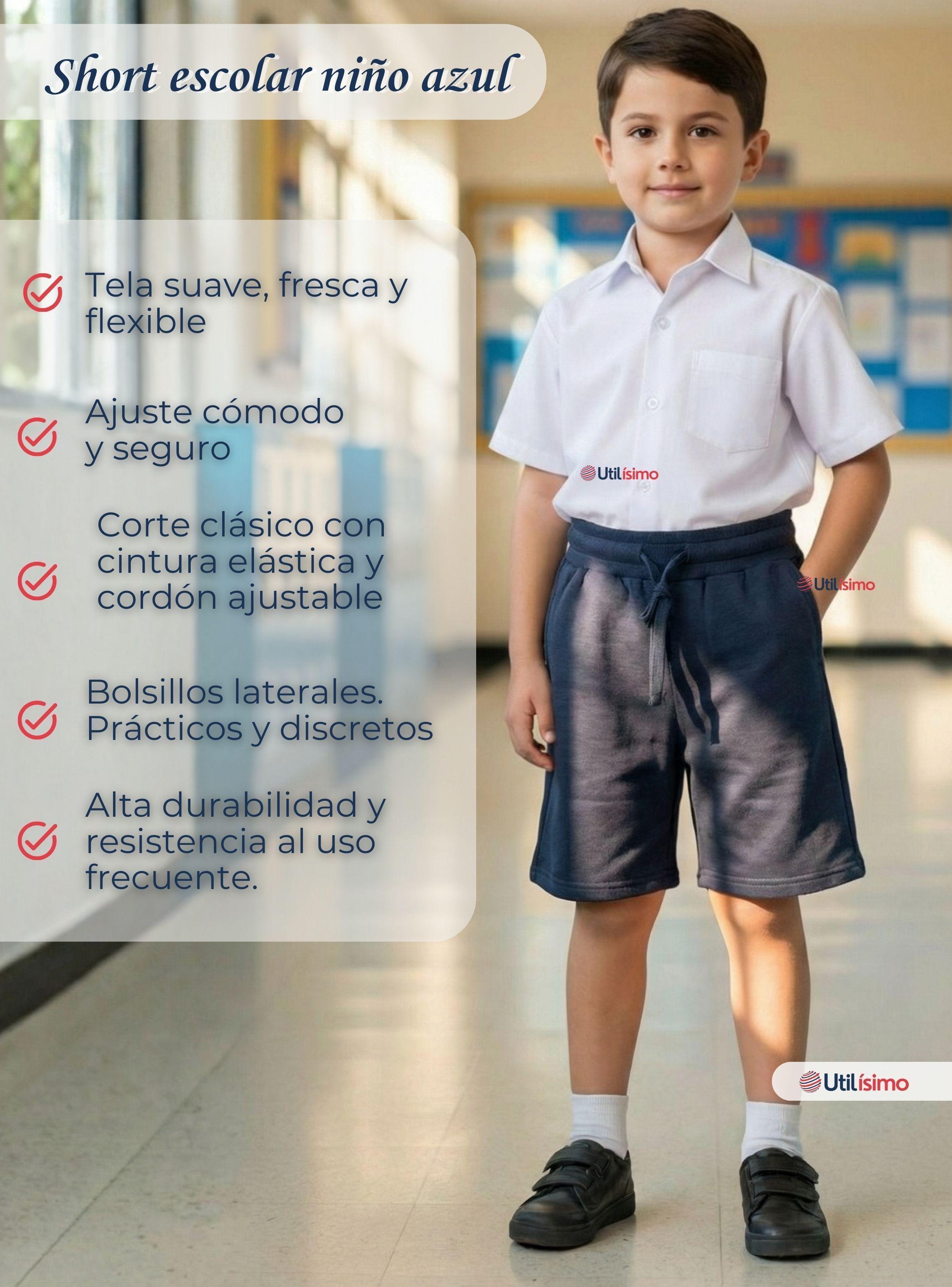 Pantalón Corto Short Niño Algodón Deportivo Escolar Azul Marino-2