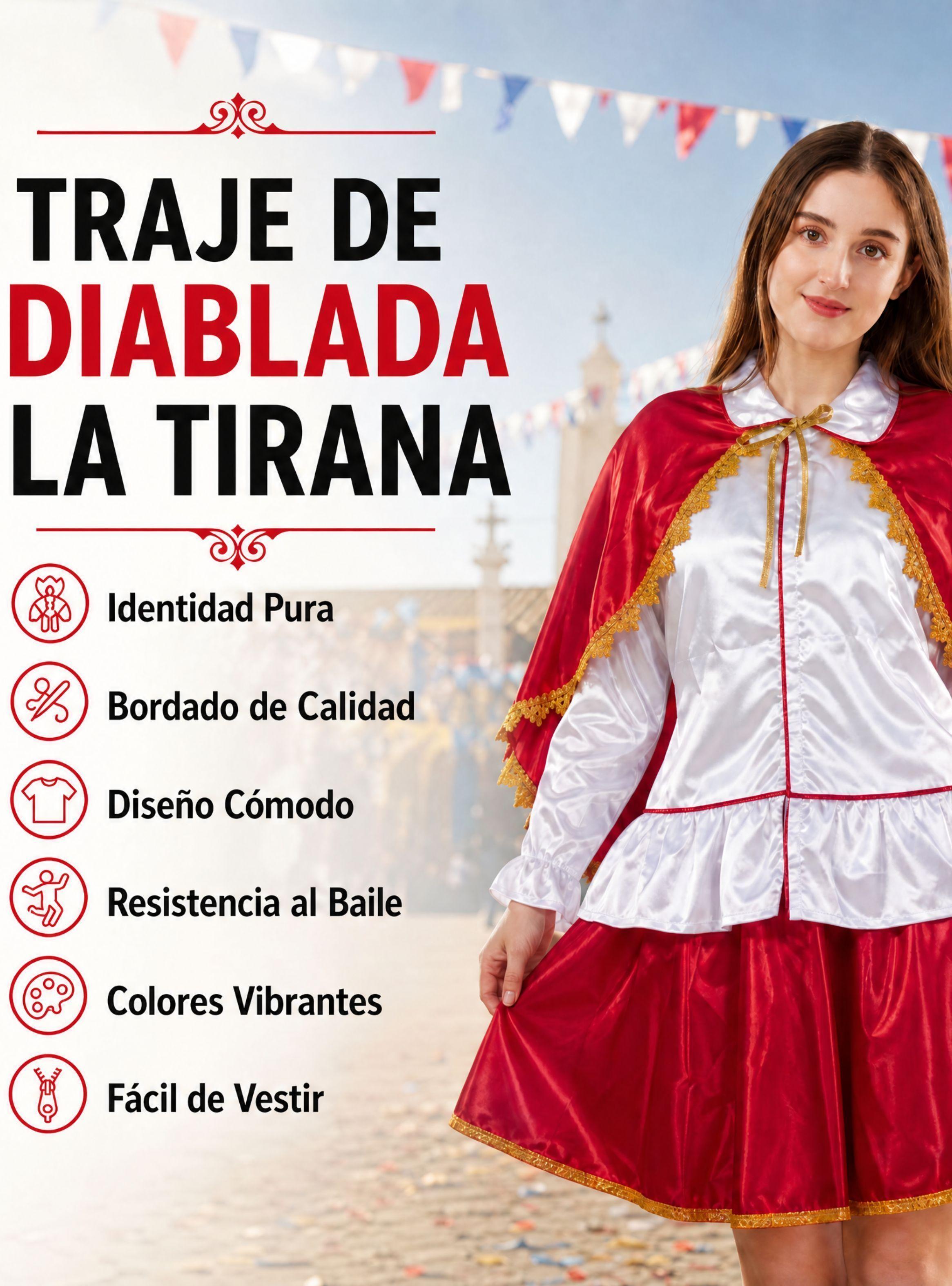 Traje Tirana Diablada 3 Piezas Rojo Mujer Fiestas Patrias Baile Típico-5