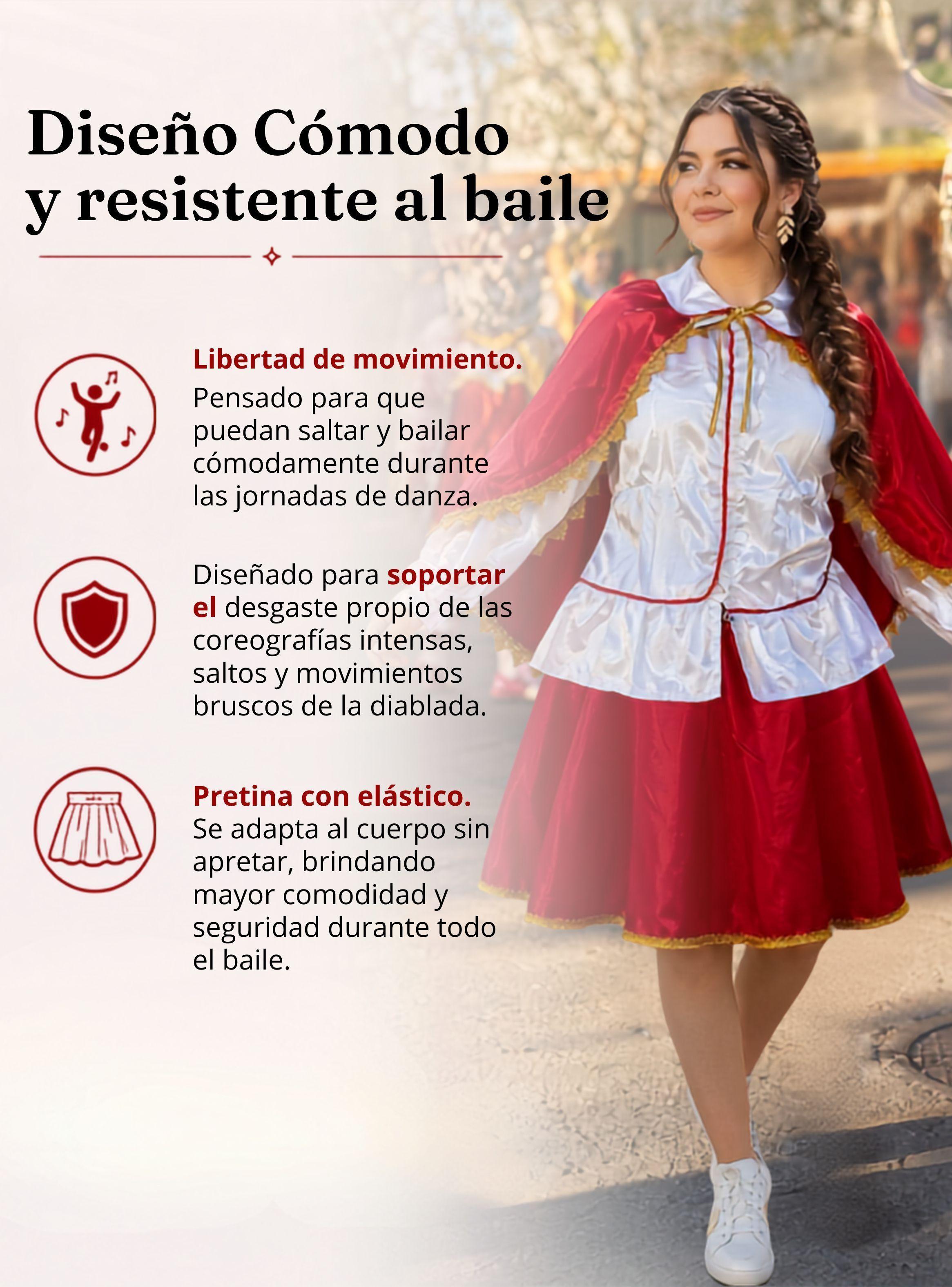 Traje Tirana Diablada 3 Piezas Rojo Mujer Fiestas Patrias Baile Típico-7