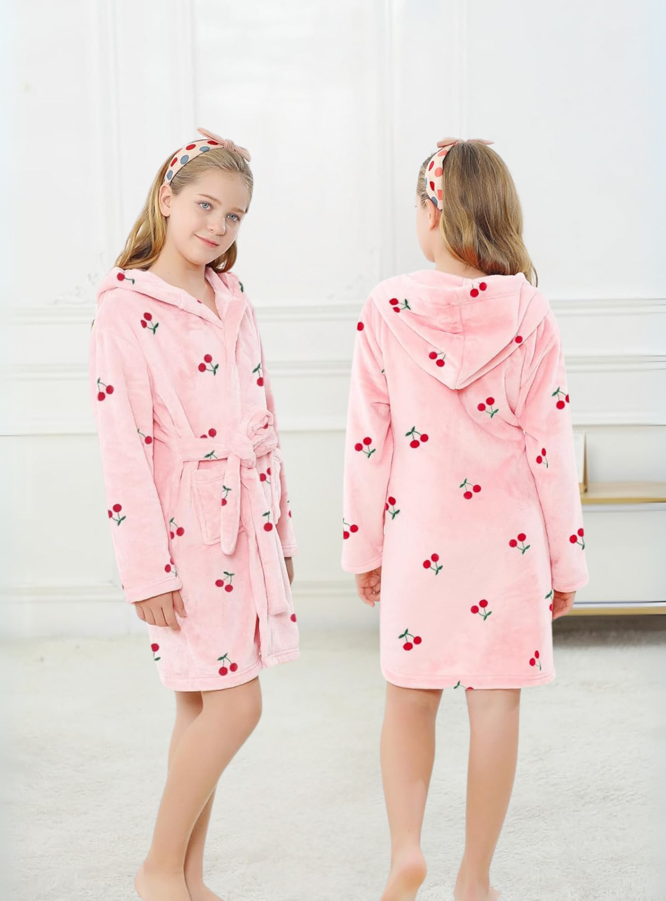 Bata de Baño Capucha y Bolsillos Niña Polar Cerezas-0