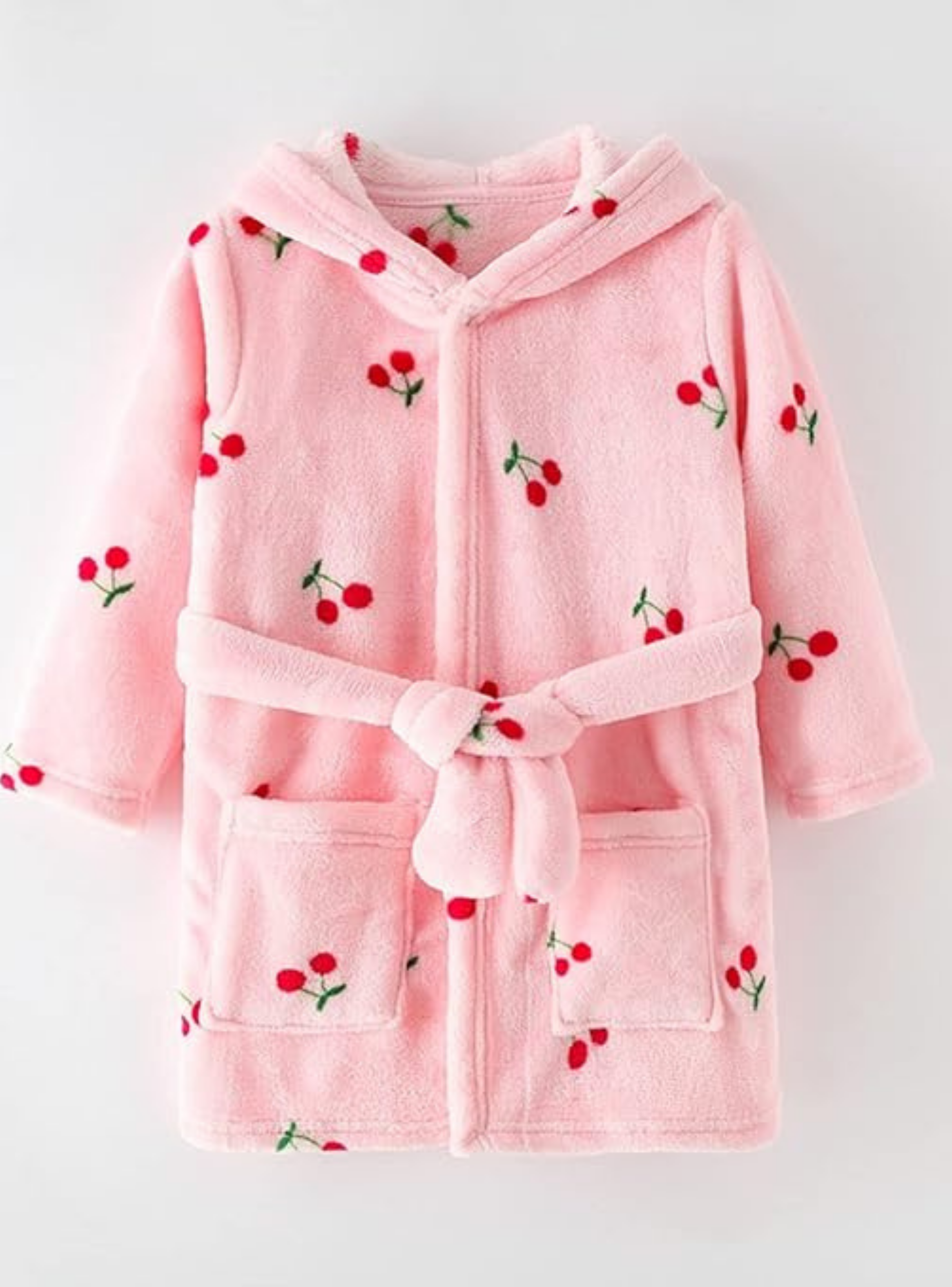 Bata de Baño Capucha y Bolsillos Niña Polar Cerezas-4
