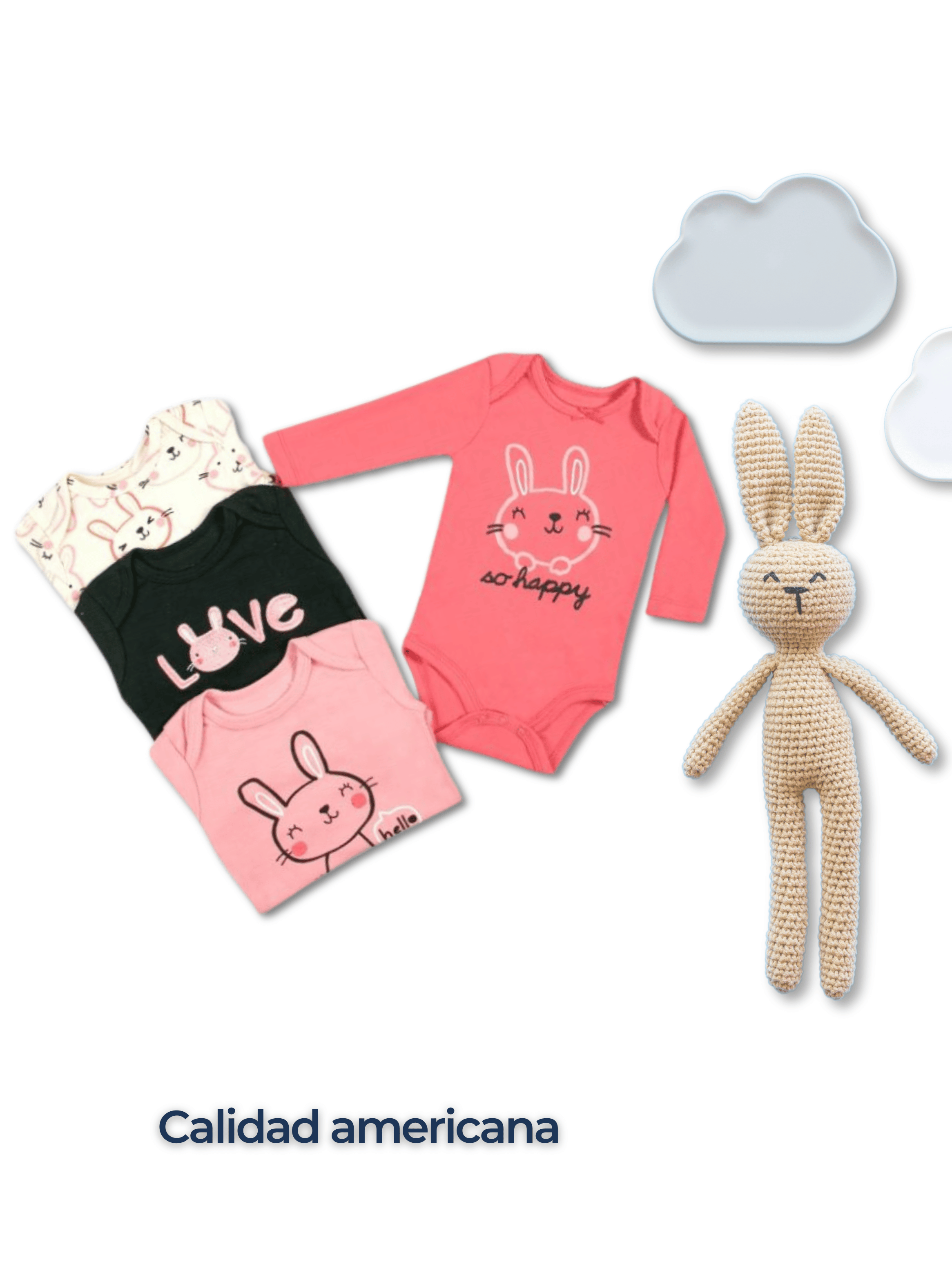 Pack 4 Bodys Bebé Niña Manga Larga 100% Algodón Tiny Bunny Pink-5