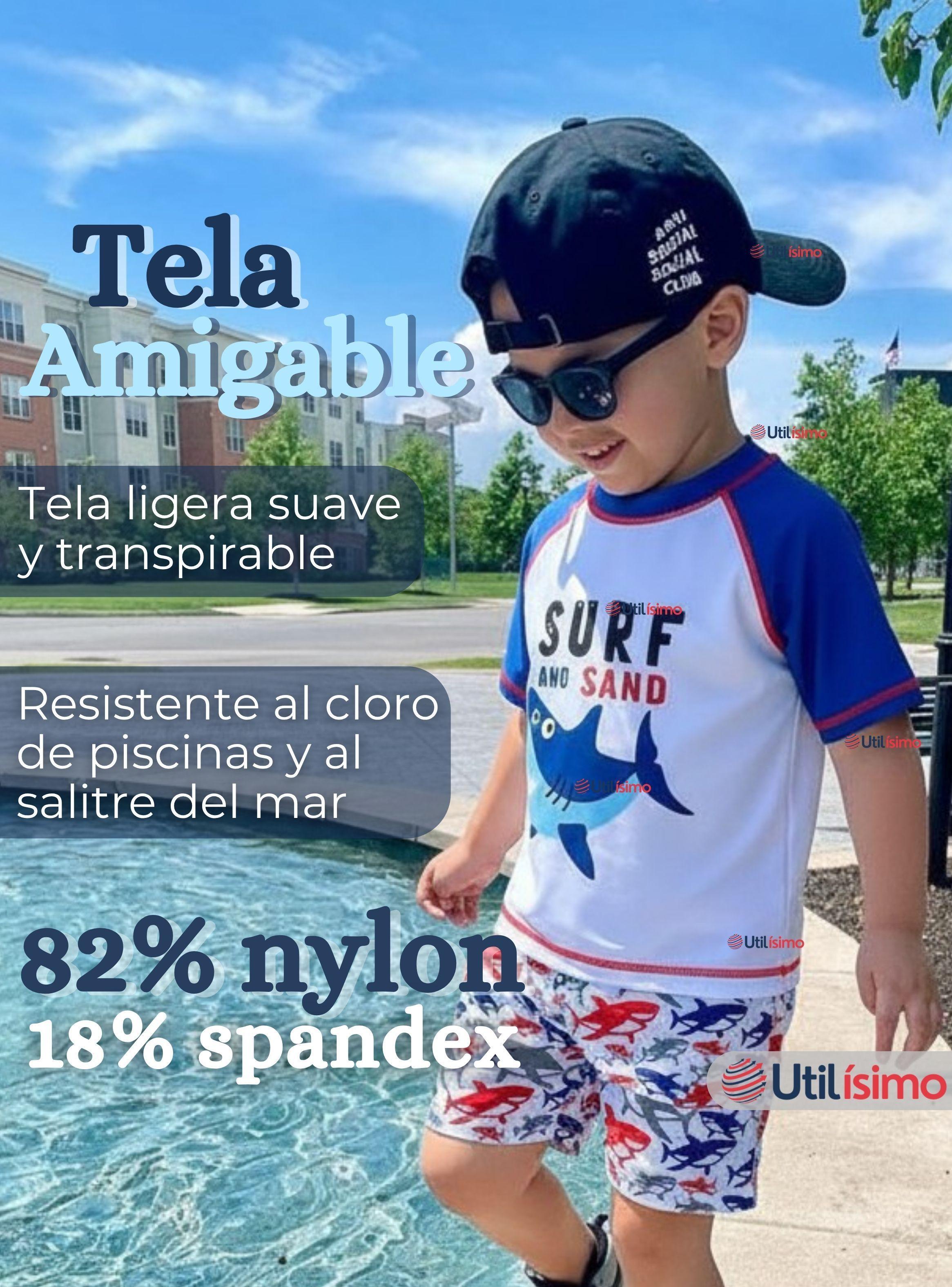 Traje de Baño Manga Corta Pantalón Corto 2 Piezas Corte Split Niño 2 a 4 años Blue Azul-5