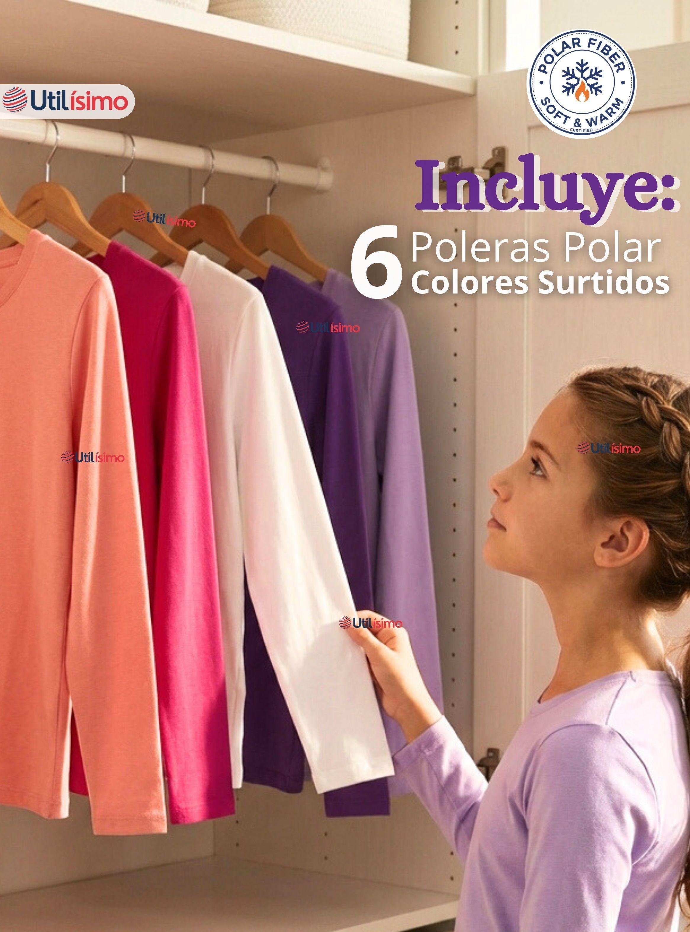 Pack 6 Poleras Camisetas Básica Polar Primera Capa Cuello Redondo Manga Larga Colores Surtido Niña-2