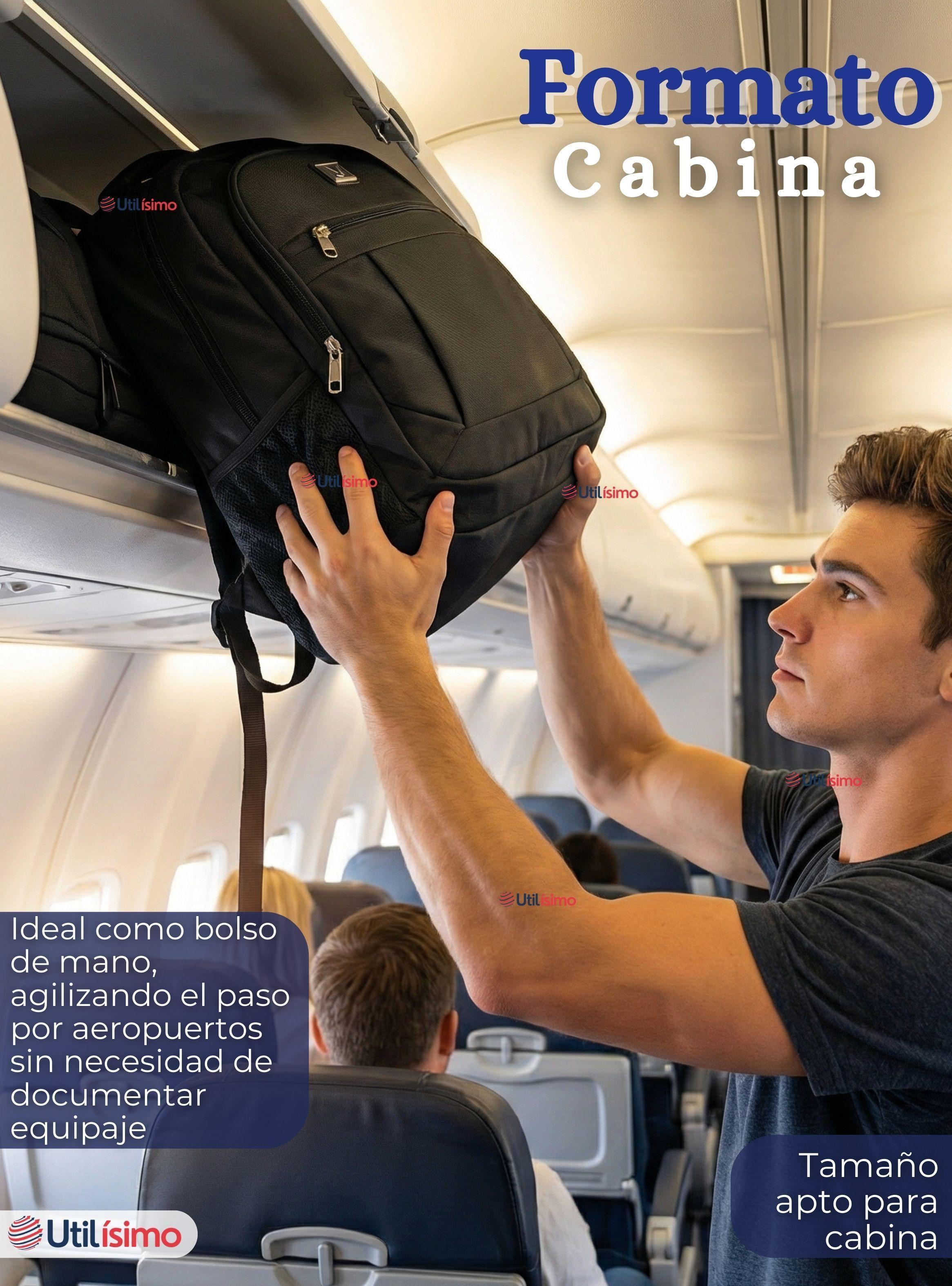 Mochila Viaje Cabina Impermeable Resistente Notebook 46cm Negro 23L-3