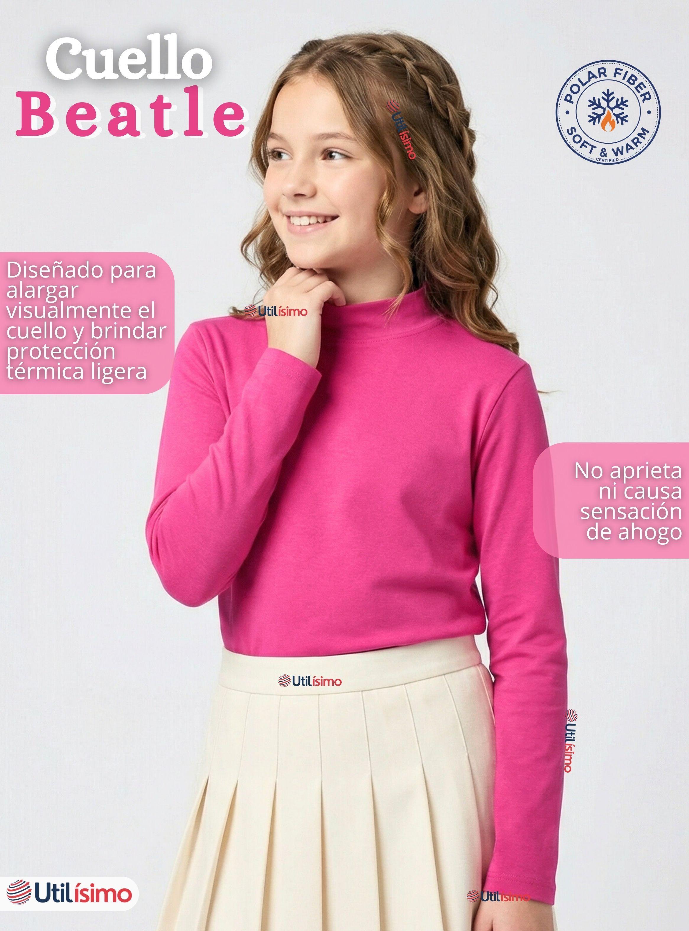 Pack 3 Polera Camiseta Polar Fucsia Primera Capa Cuello Beatle Manga Larga Niña-5